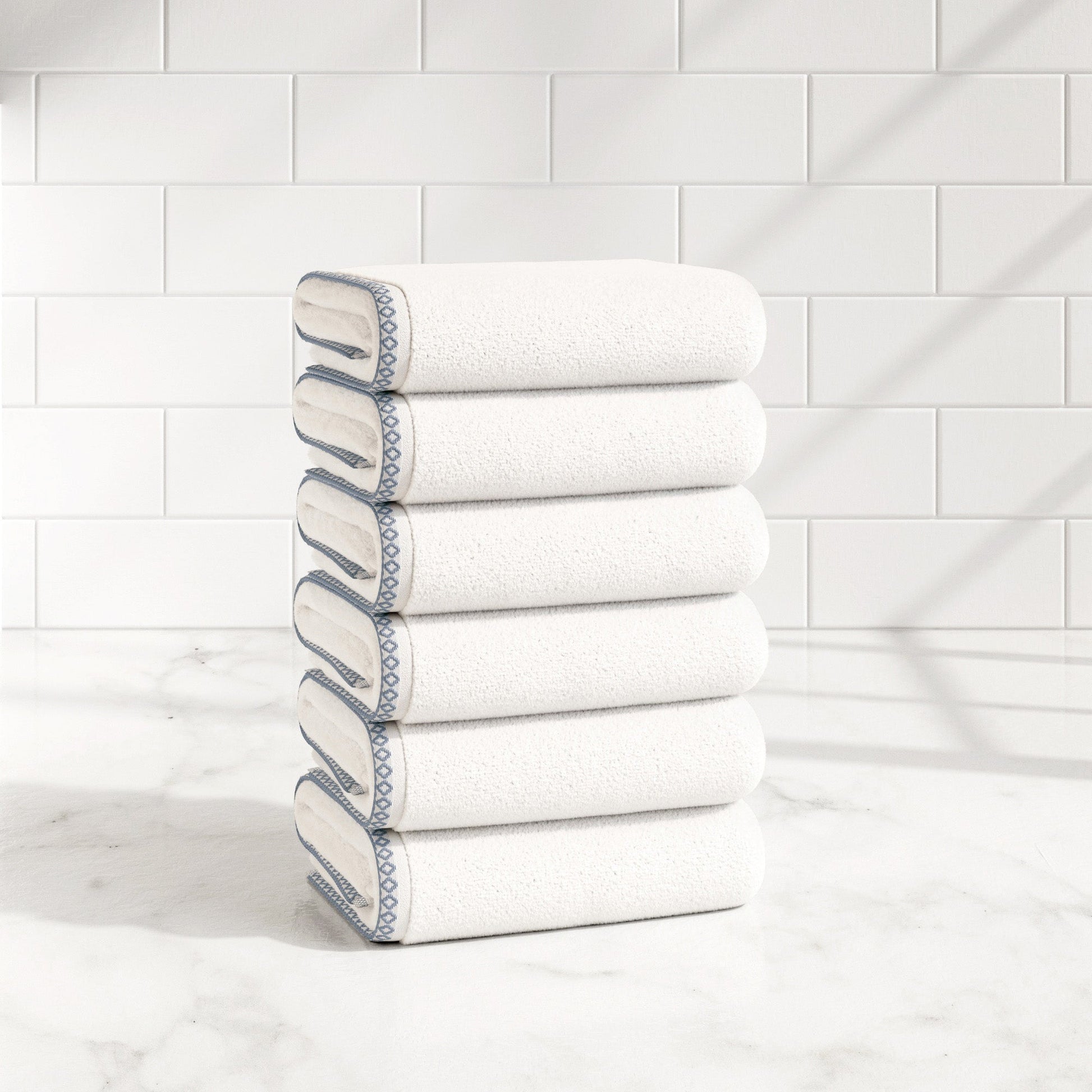 Cotton Border-Stitched 6-Piece Towel Set - Valery Collection - Best Buy Furniture