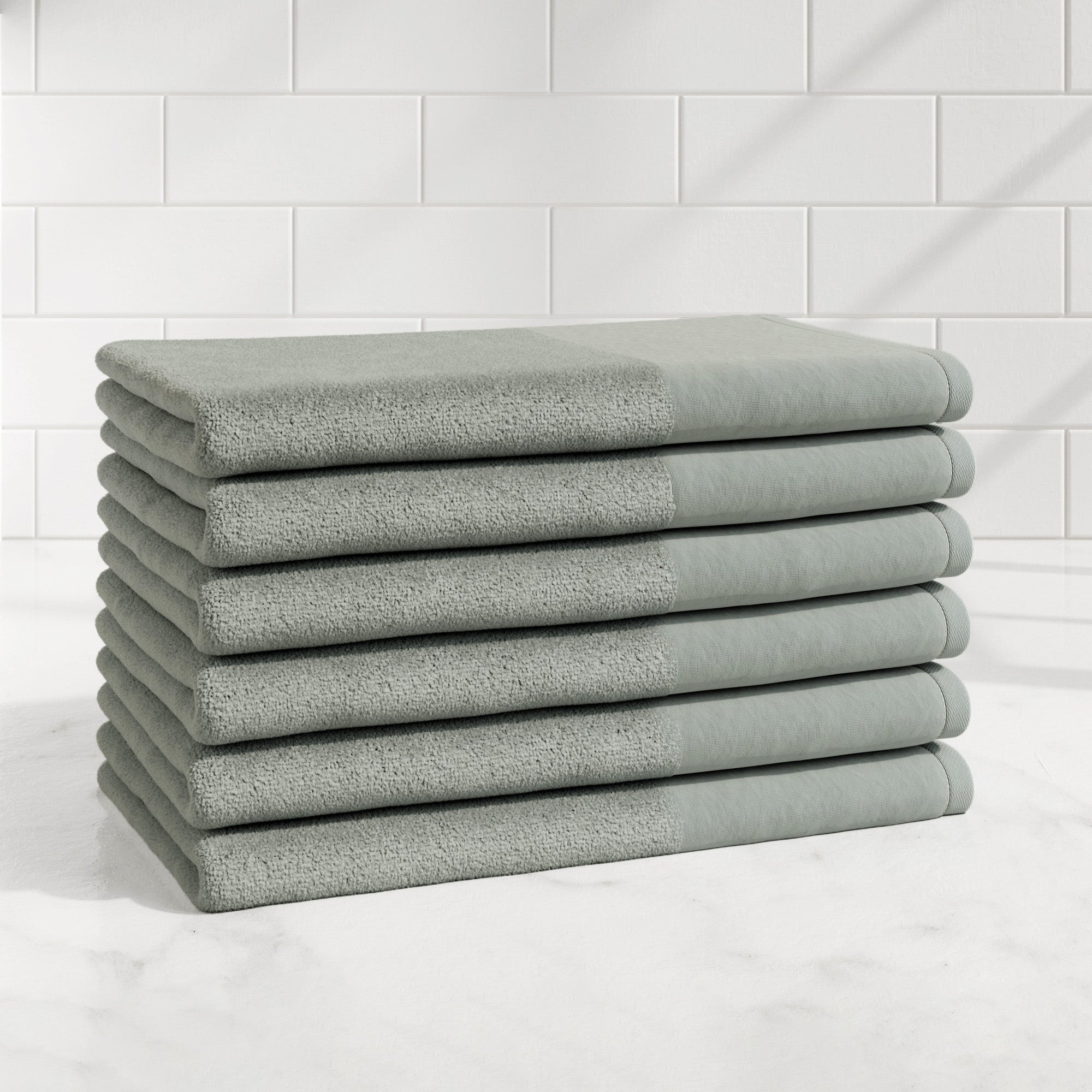 Cotton Linen-Like Border 6-Piece Towel Set - Priya Collection - Best Buy Furniture