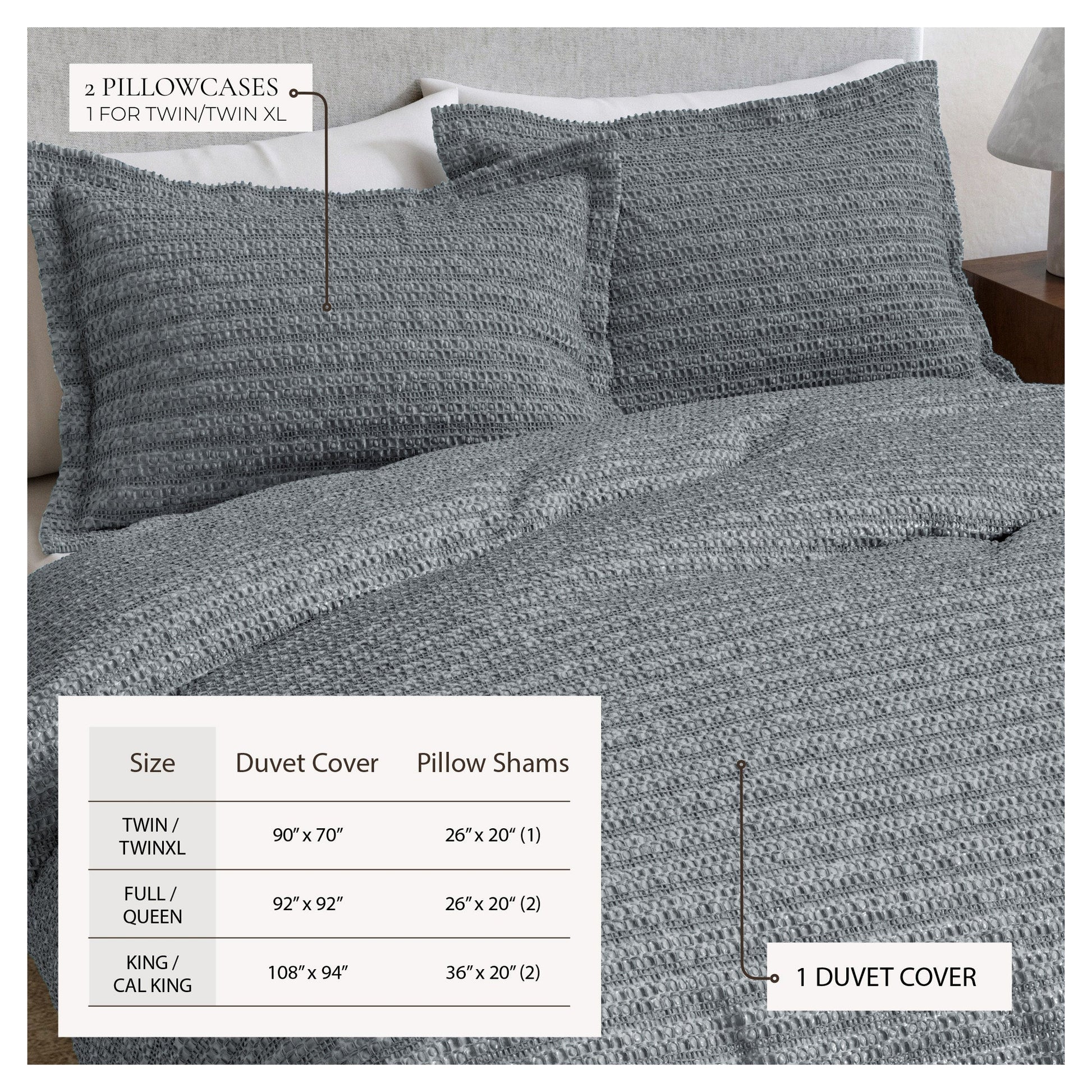 100% Cotton Honeycomb Waffle Duvet Set - Mattea Collection - Best Buy Furniture