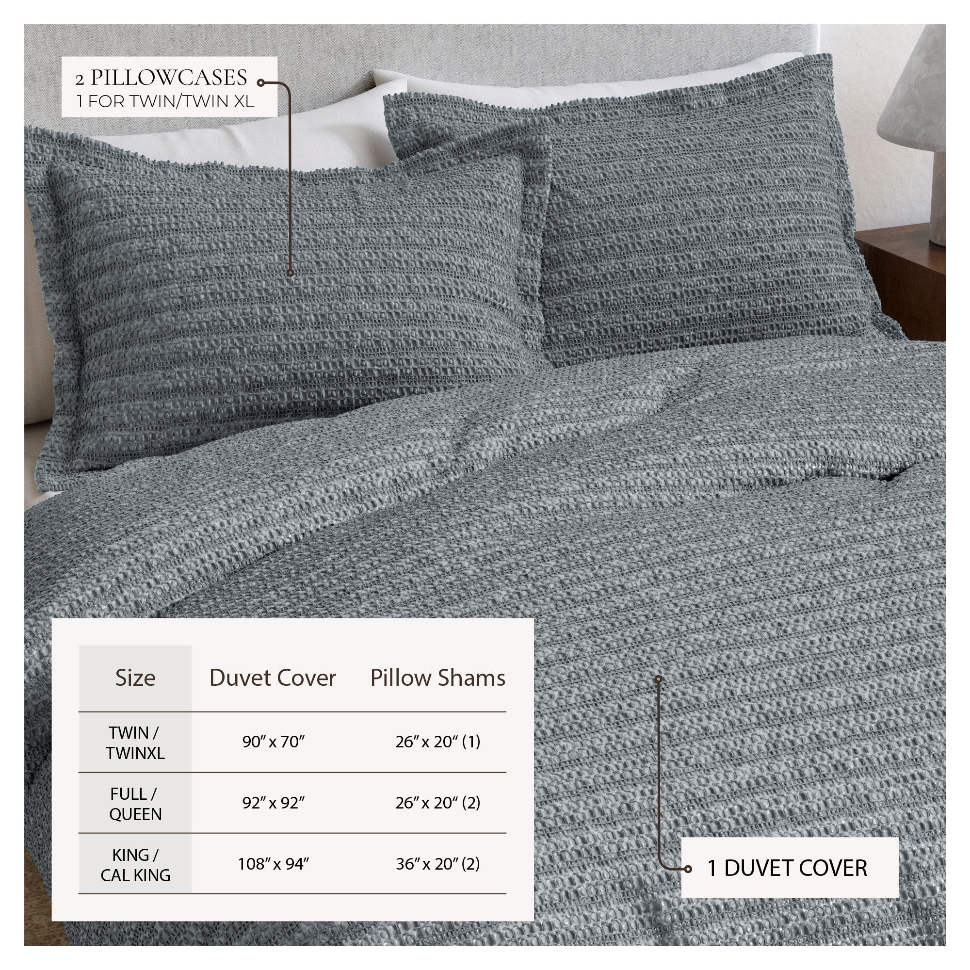 100% Cotton Honeycomb Waffle Duvet Set - Mattea Collection - Best Buy Furniture