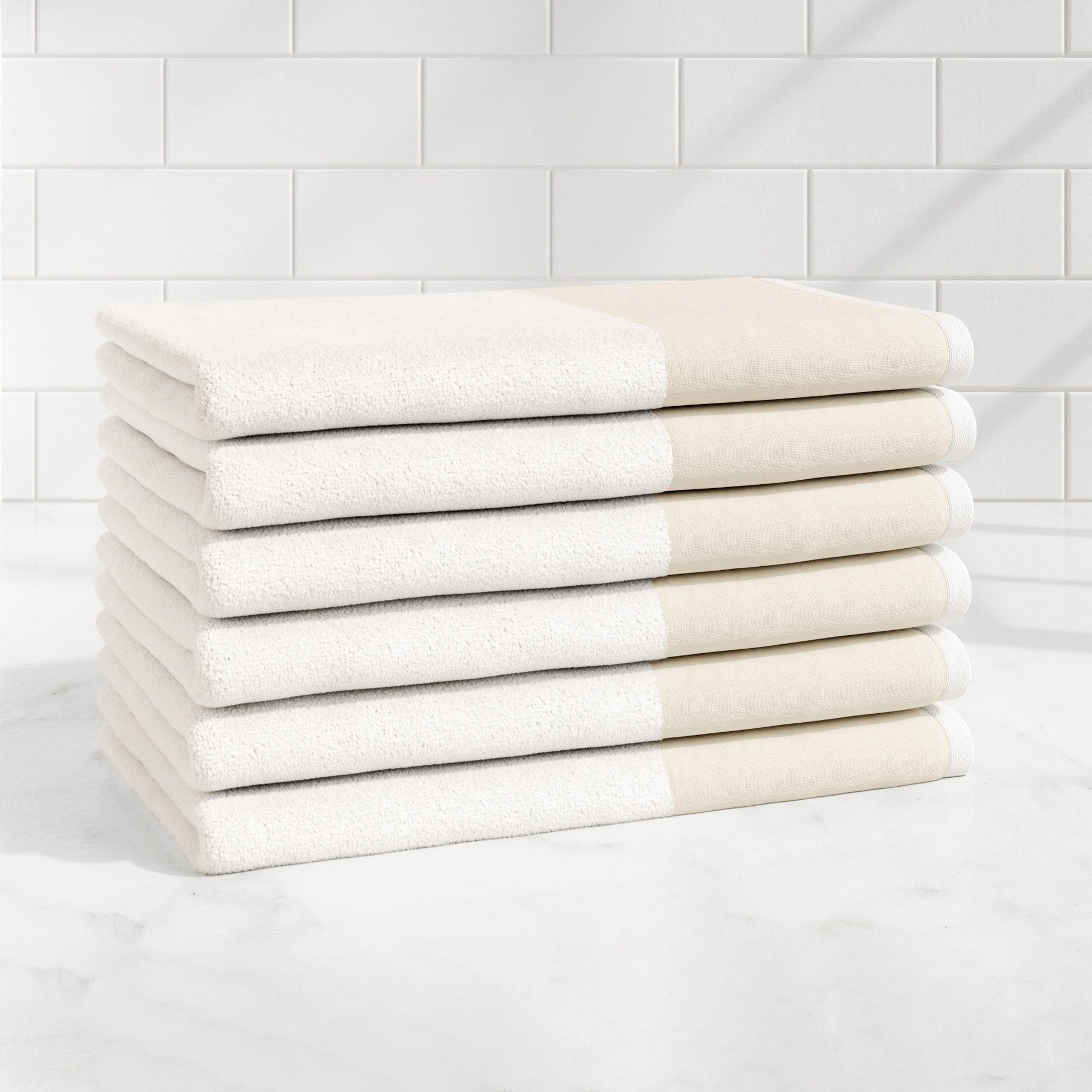 Cotton Linen-Like Border 6-Piece Towel Set - Priya Collection - Best Buy Furniture