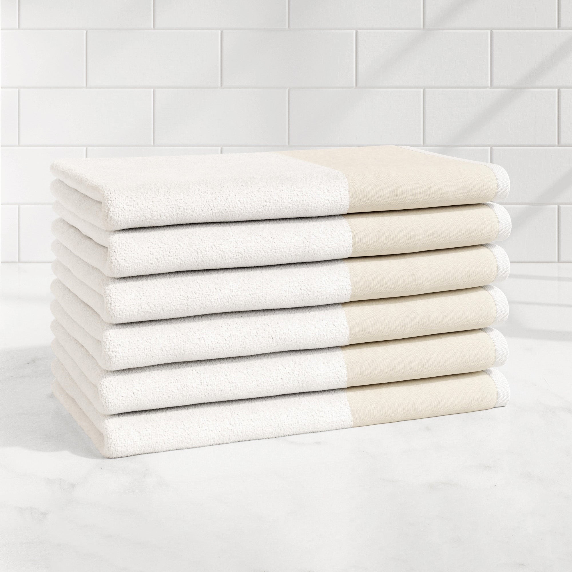 Cotton Linen-Like Border 6-Piece Towel Set - Priya Collection - Best Buy Furniture