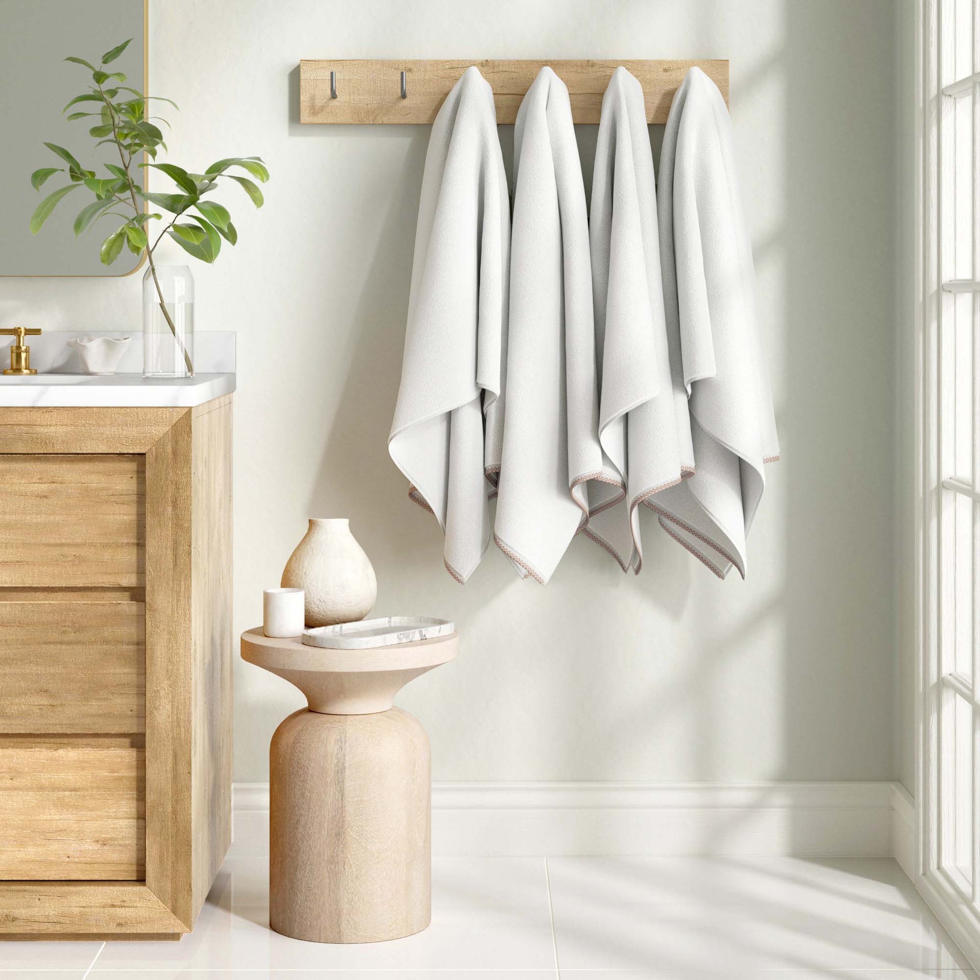 Cotton Border-Stitched 6-Piece Towel Set - Valery Collection - Best Buy Furniture