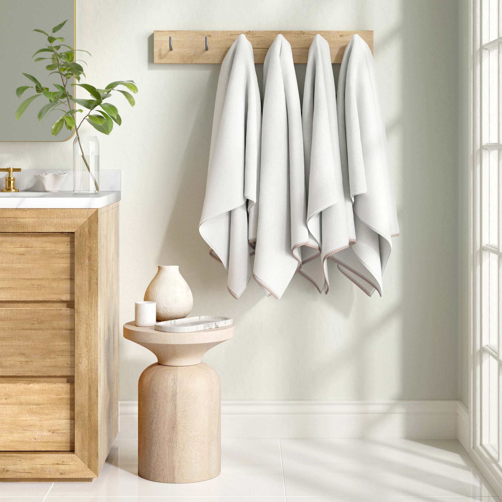 Cotton Border-Stitched 6-Piece Towel Set - Valery Collection - Best Buy Furniture