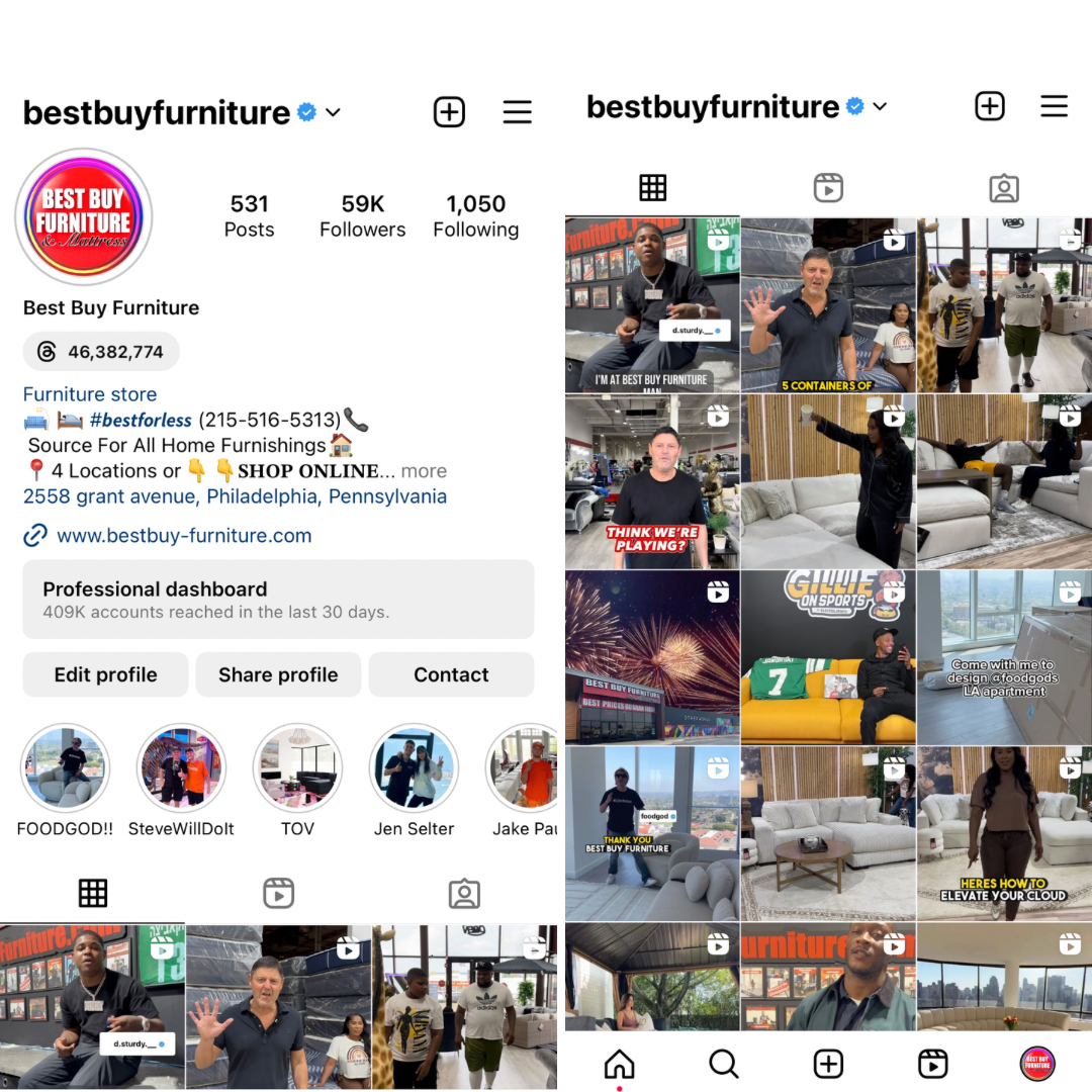 Best buy furniture Instagram page