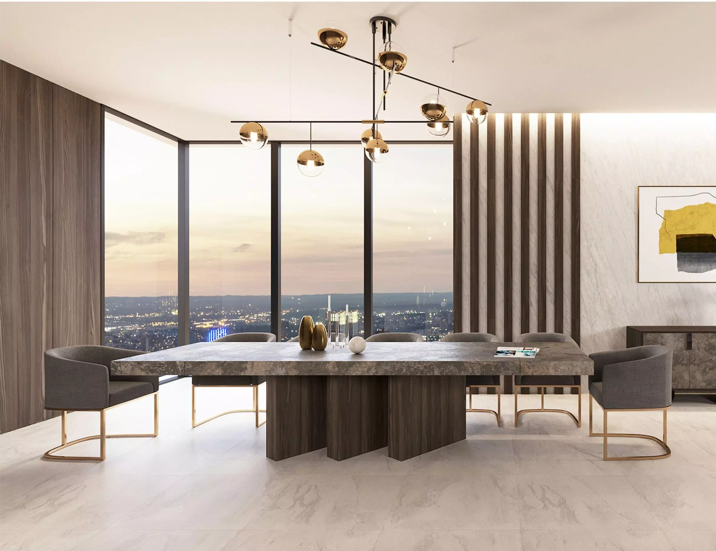 modern dining room over city view