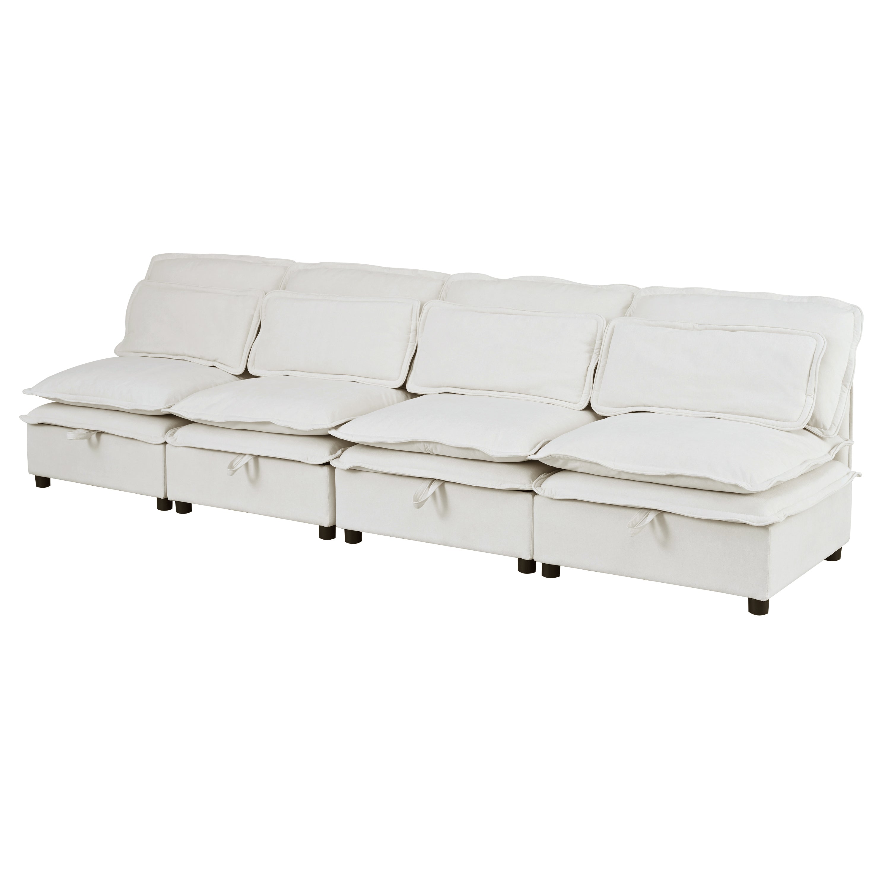 Double-Layer Cushion Modular Sofa 4-Seater with Storage Function