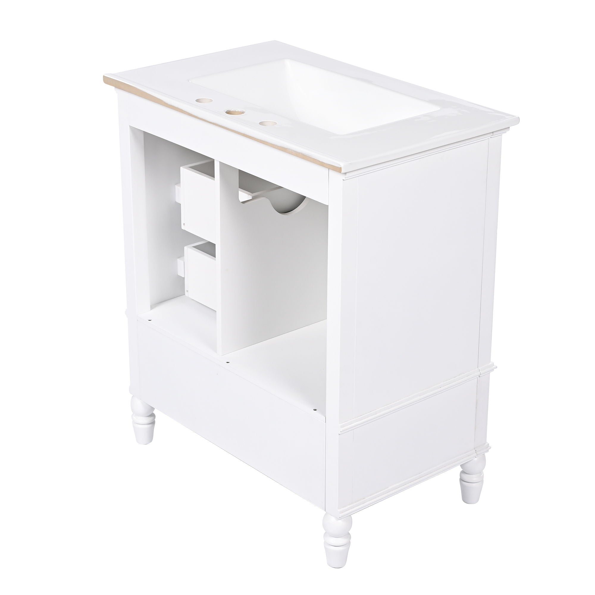 30" Bathroom Vanity With Sink, 3 Drawers, Adjustable Feet