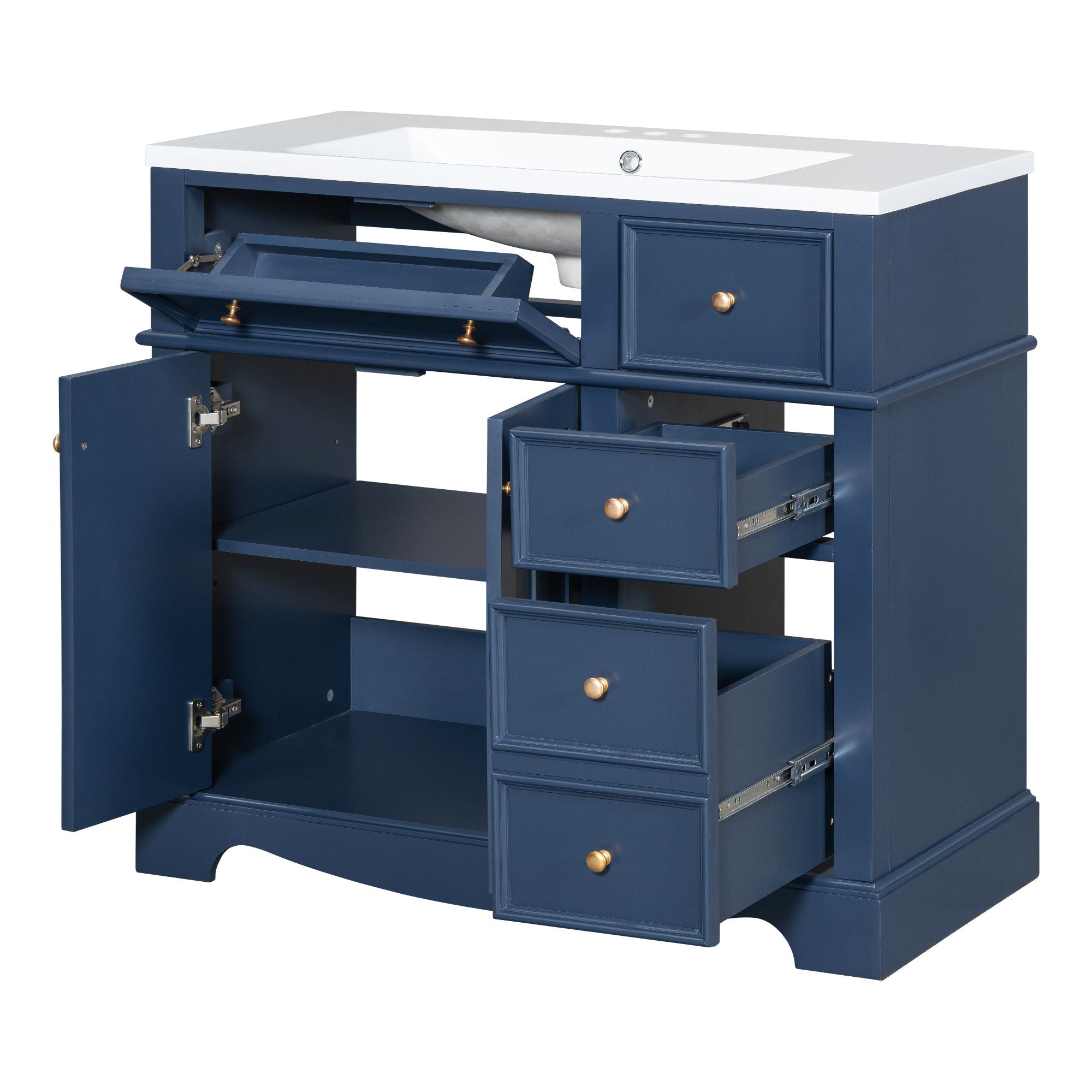 Bathroom Vanity With Resin Sink Combo, Frame Bathroom Storage Cabinet, Freestanding Vanity Set With 3 Drawers & Adjustable Shelf - Blue