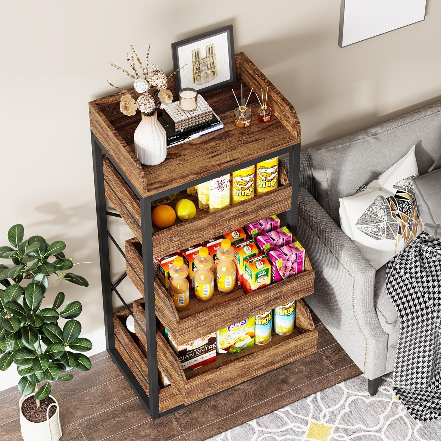 5 Tier Pull Out Fruit Vegetable & Snack Storage Rack - Brown / Black
