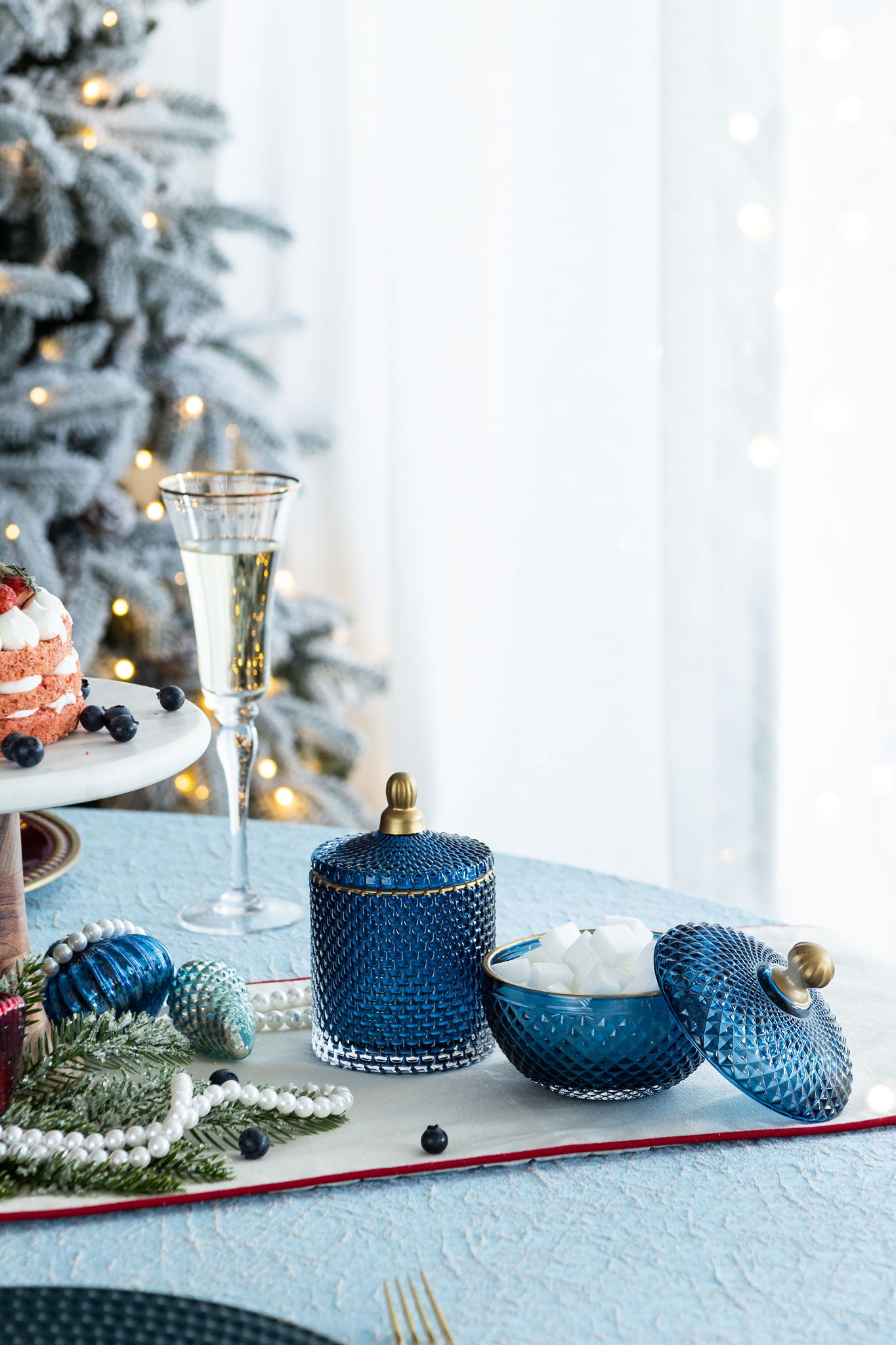 Candy Jar With Lid, Christmas Candy Jar Containers (Set of 2) - Gold / Blue