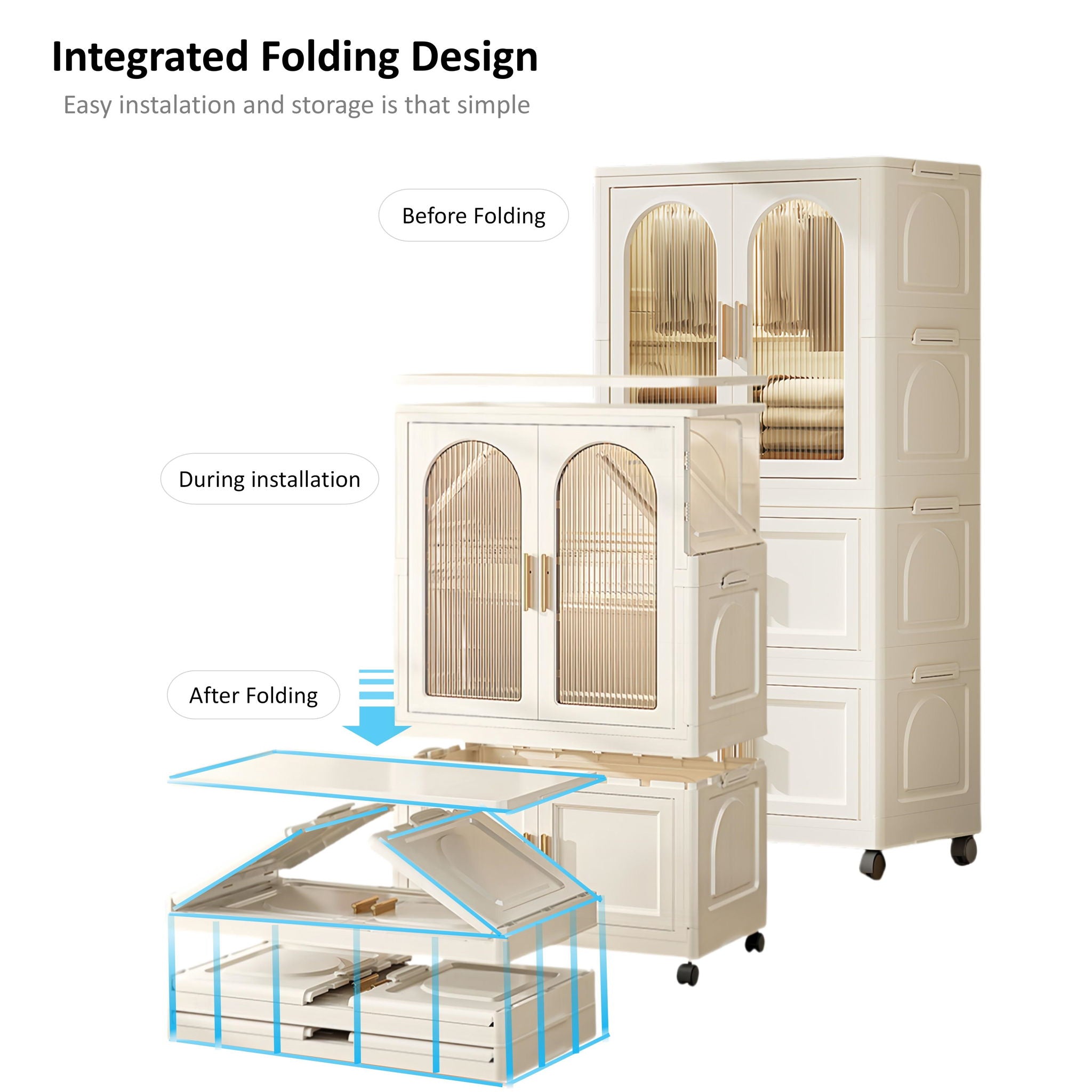 Folding Wardrobe Cabinet With Magnetic Doors, Wheels And Hangers