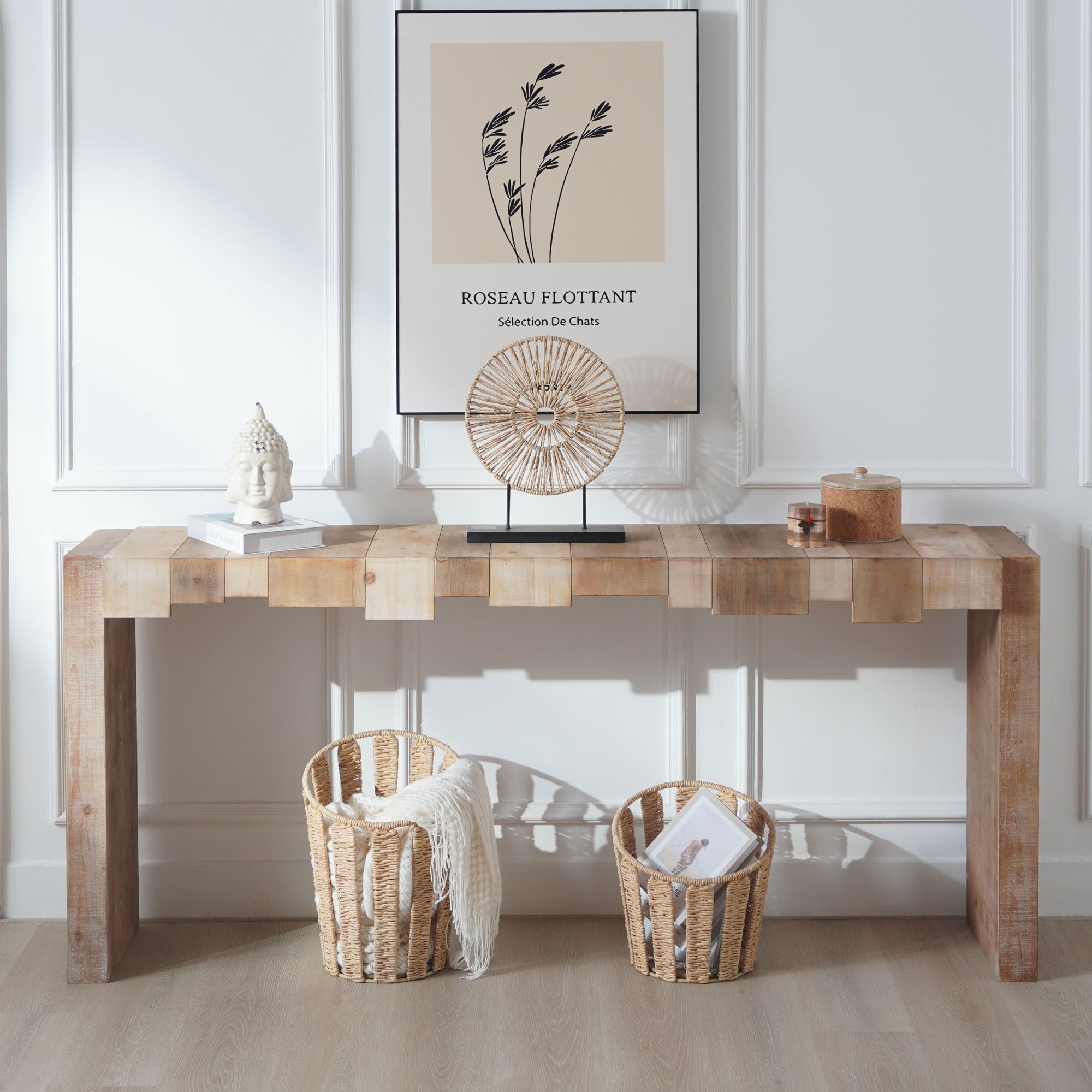 Modern Rustic Console Table - 71' Entryway Table with Sculpted Block Design - Narrow Sofa Table for Hallway, Living Room, or Foyer