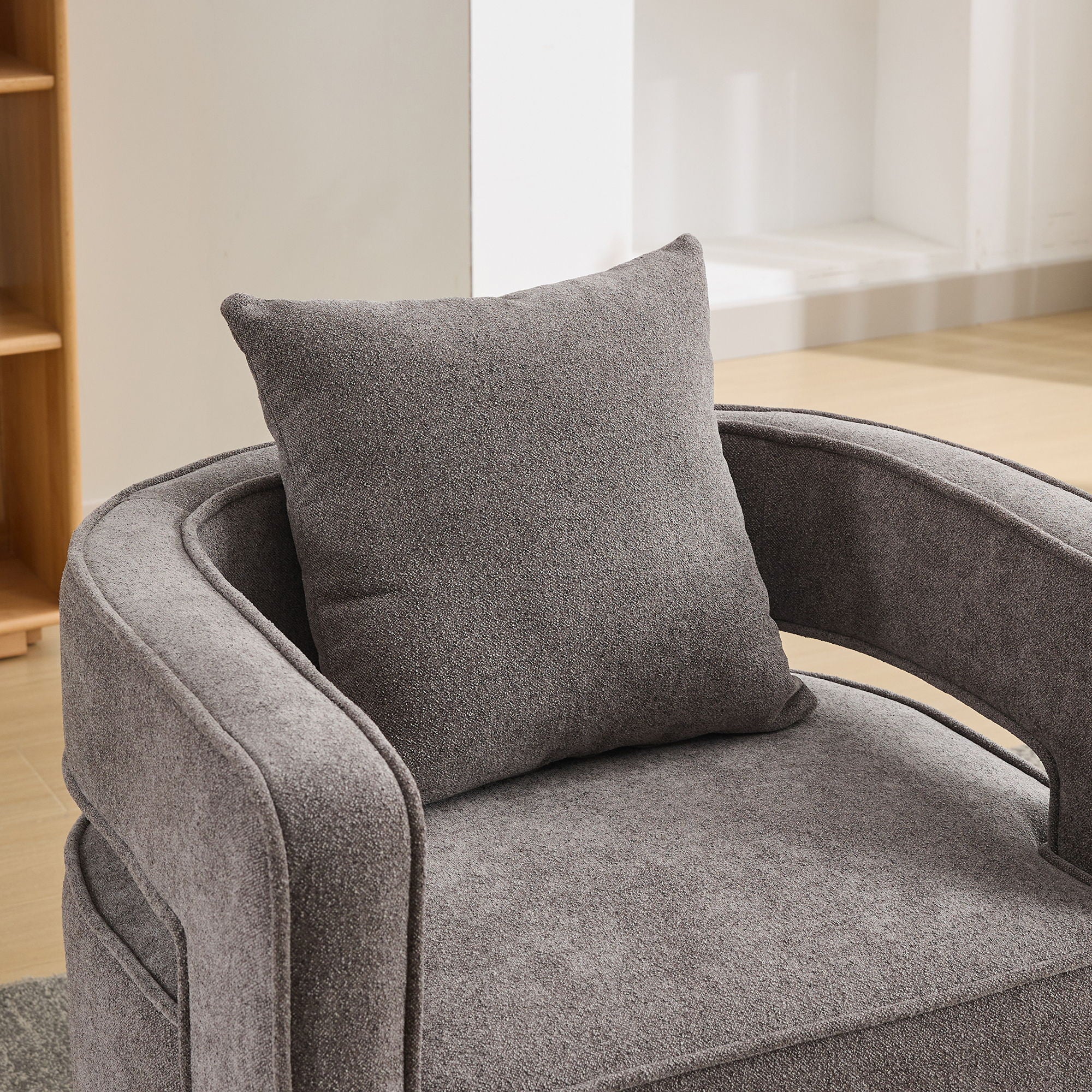 Swivel Accent Open Back Barrel Chair With Weathered Base