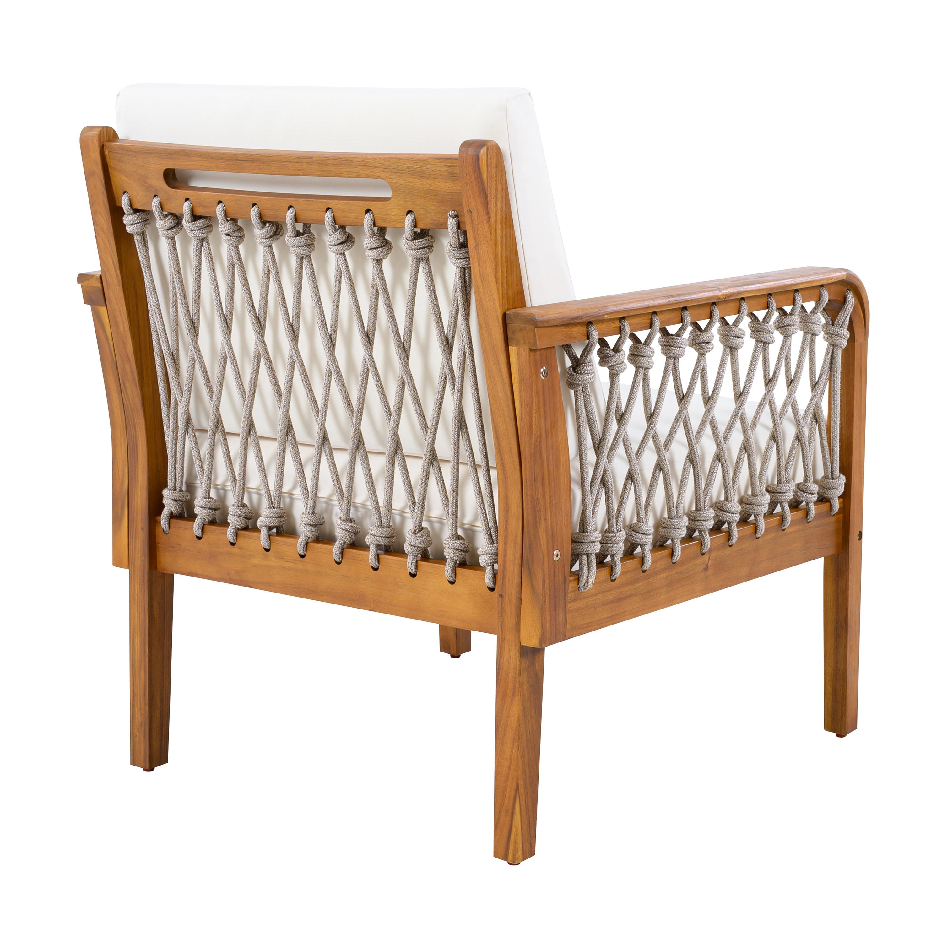 Outdoor Acacia Wood Club Chair with Handwoven Rope, Teak Finish