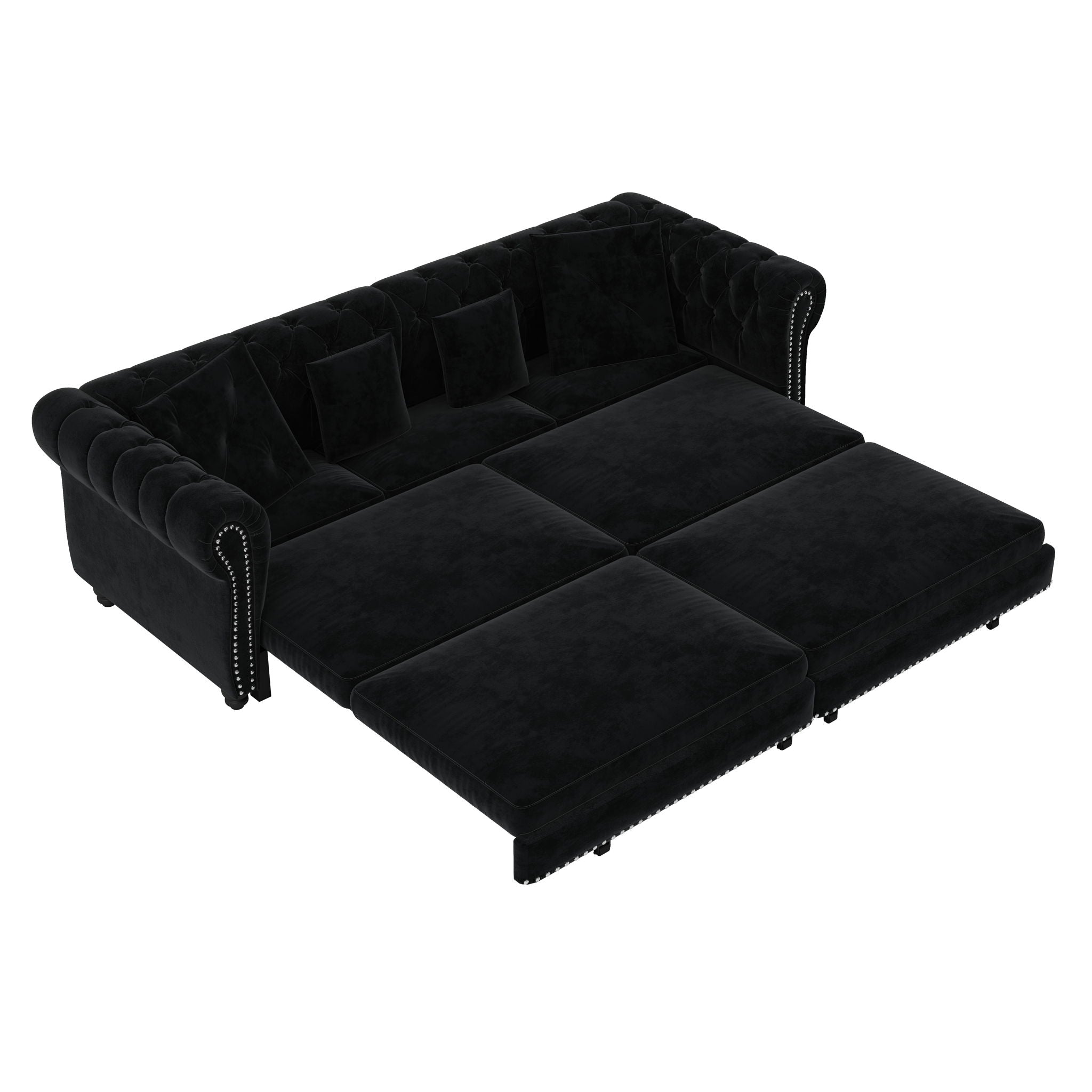 3 In 1 Pull Out Sofa Bed, Convertible Sleeper Sofa Bed, 3 Seater Sofa With Movable Ottoman - Black