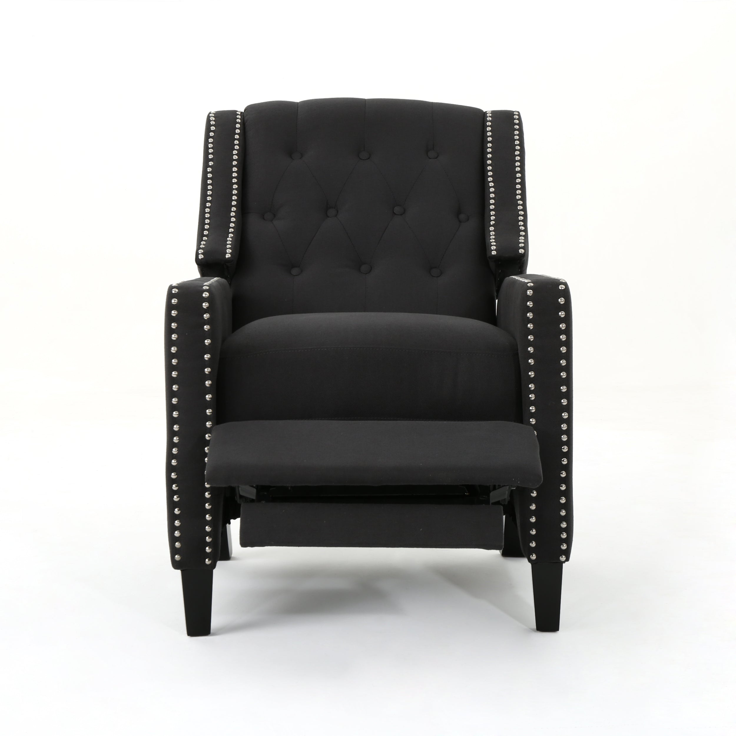 Classic Dark Grey Fabric Push Back Chair with Riveted Armrests