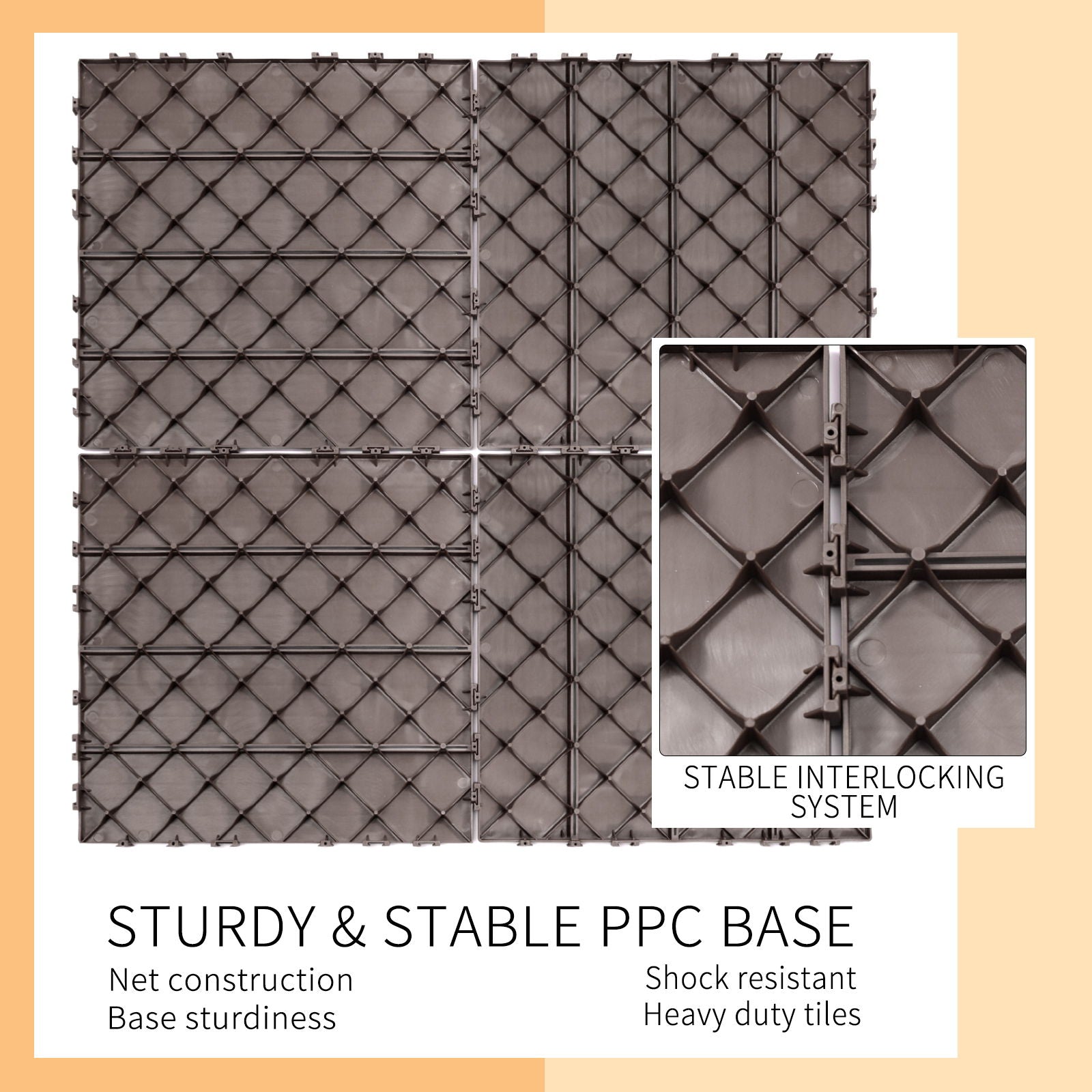 Plastic Interlocking Deck Tiles, Waterproof All Weather Use