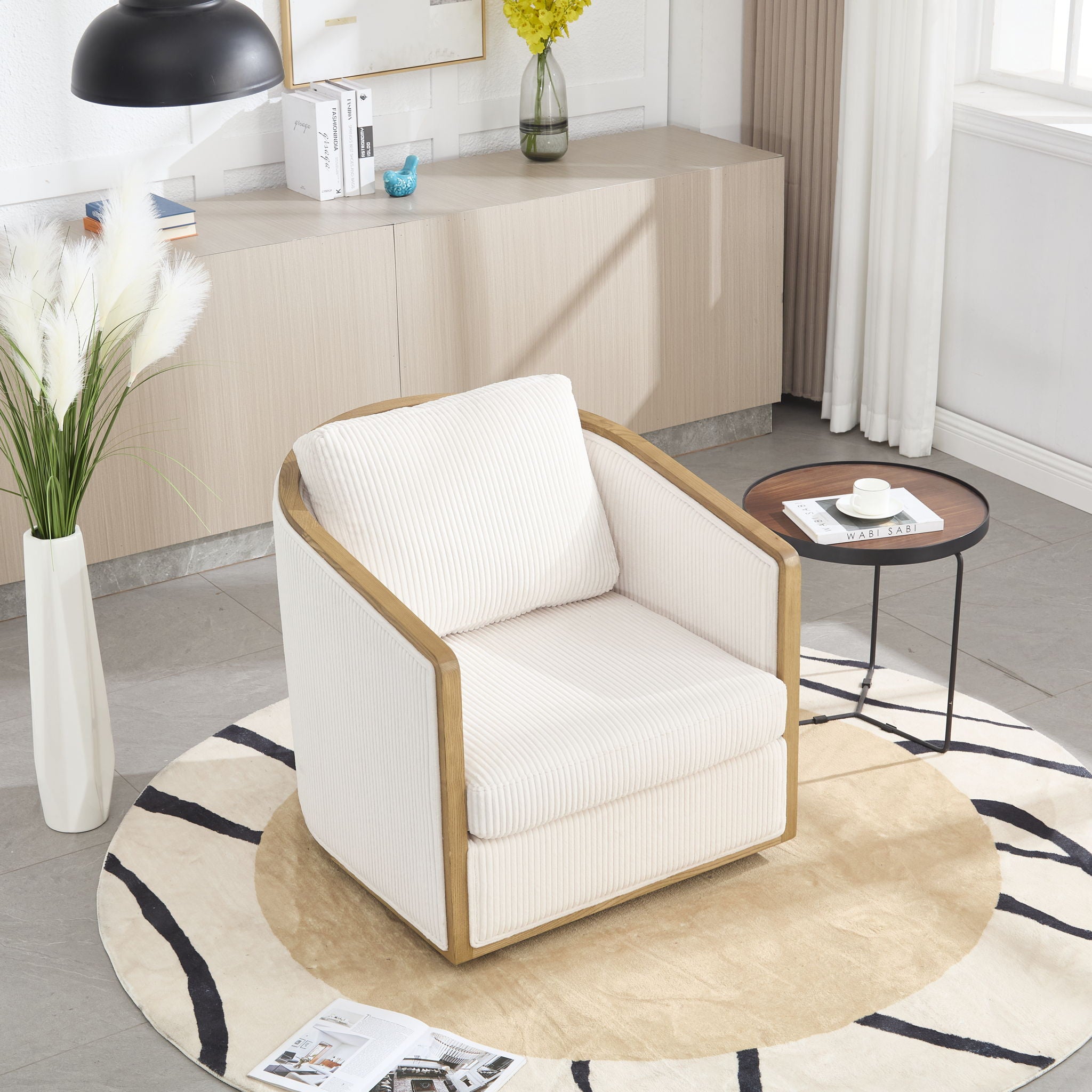 Corduroy Barrel Chair, 360 Degree Swivel