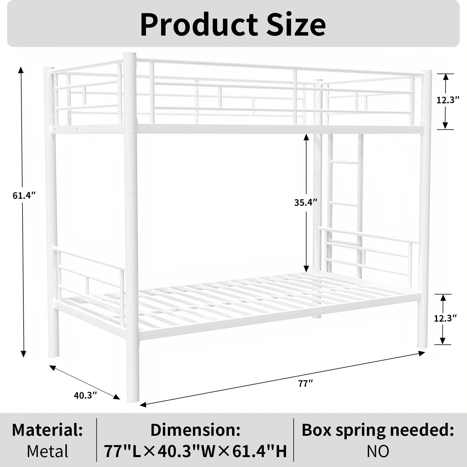 Bunk Bed For Kids, Convertible Frame With Ladders & Guardrail