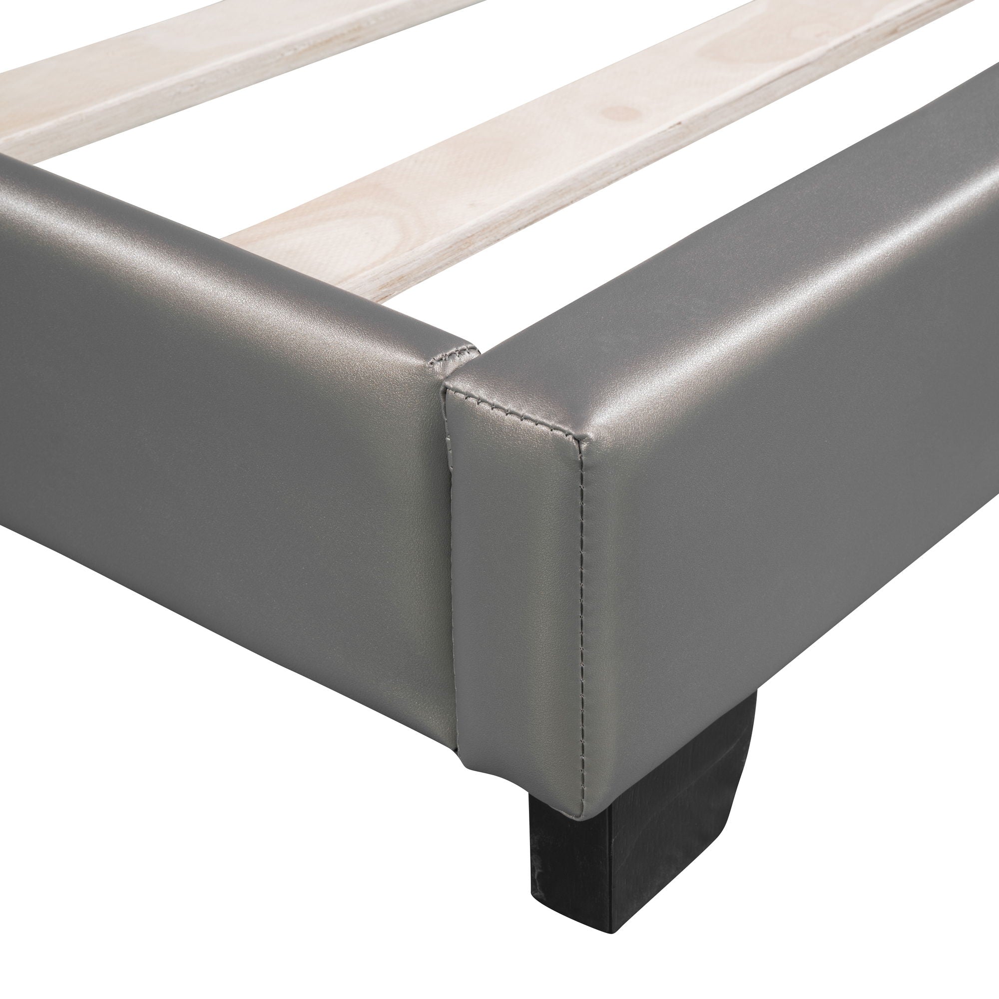 Upholstered Leather Platform Bed With Rabbit Ornament