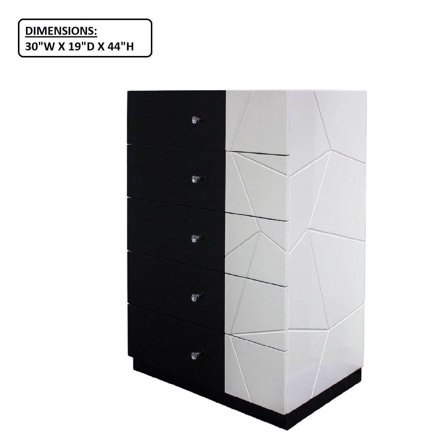 5 Drawer Chest Storage Unit, Clothes Organizer, Geometric Pattern - White / Black
