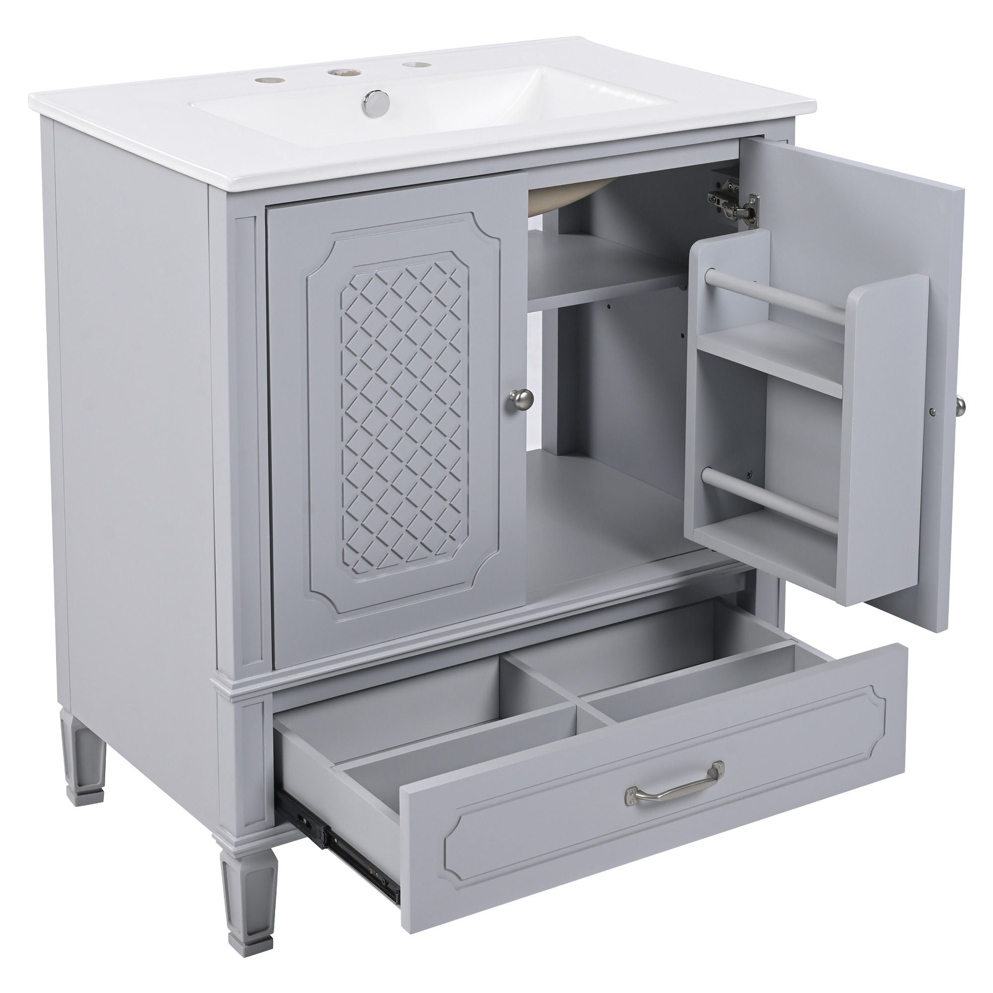 Vintage Style Bathroom Vanity With Sink, Multi Functional Storage, Soft-Closing Door - Best Buy Furniture