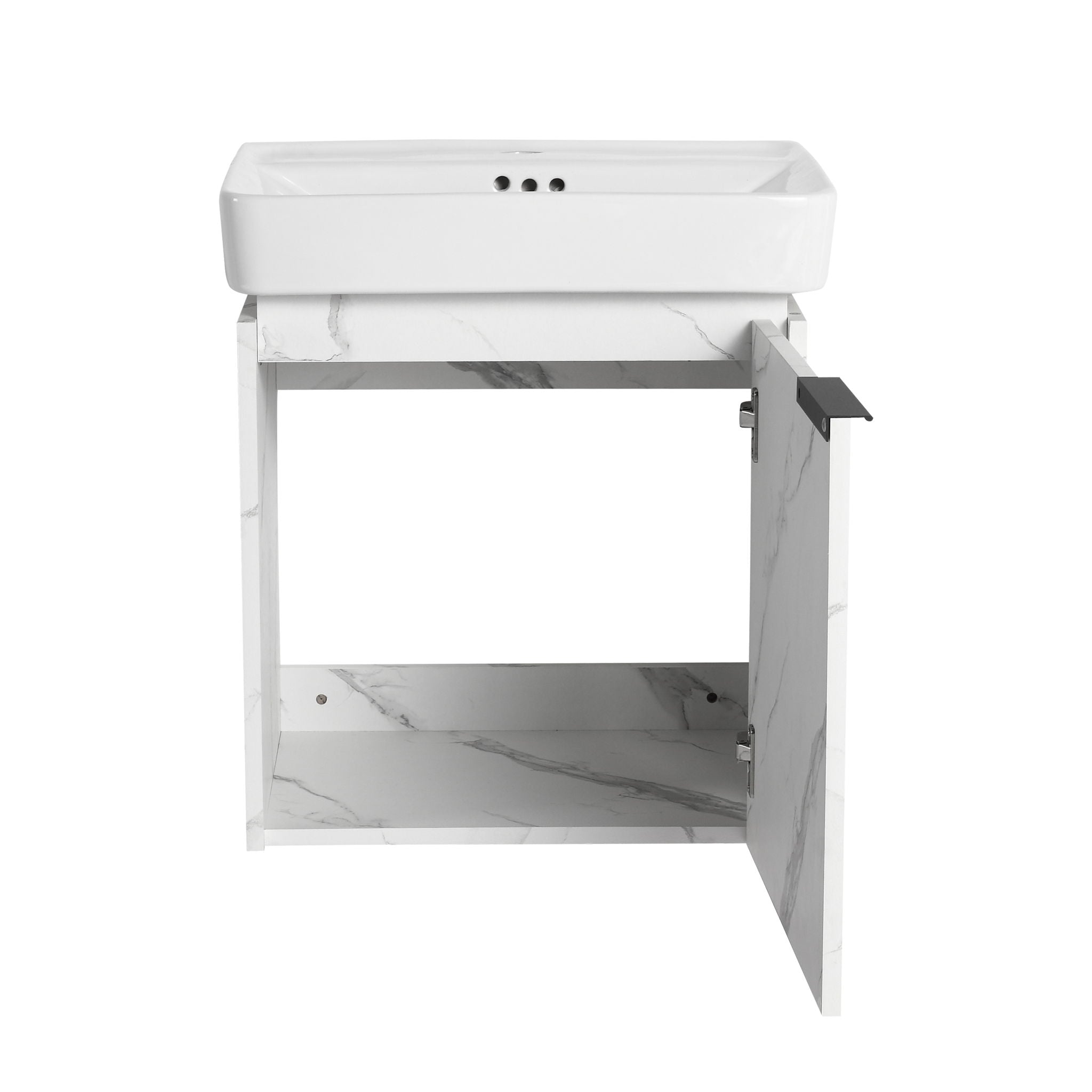 Wall Mounted Bathroom Vanity With Ceramic Sink And Storage Cabinet
