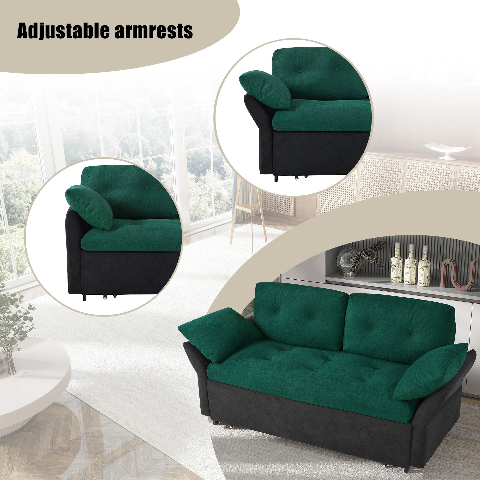 Modern Convertible Sleeper Sofa Bed With Pull-Out Queen Design, Side Storage & Thick Cushions