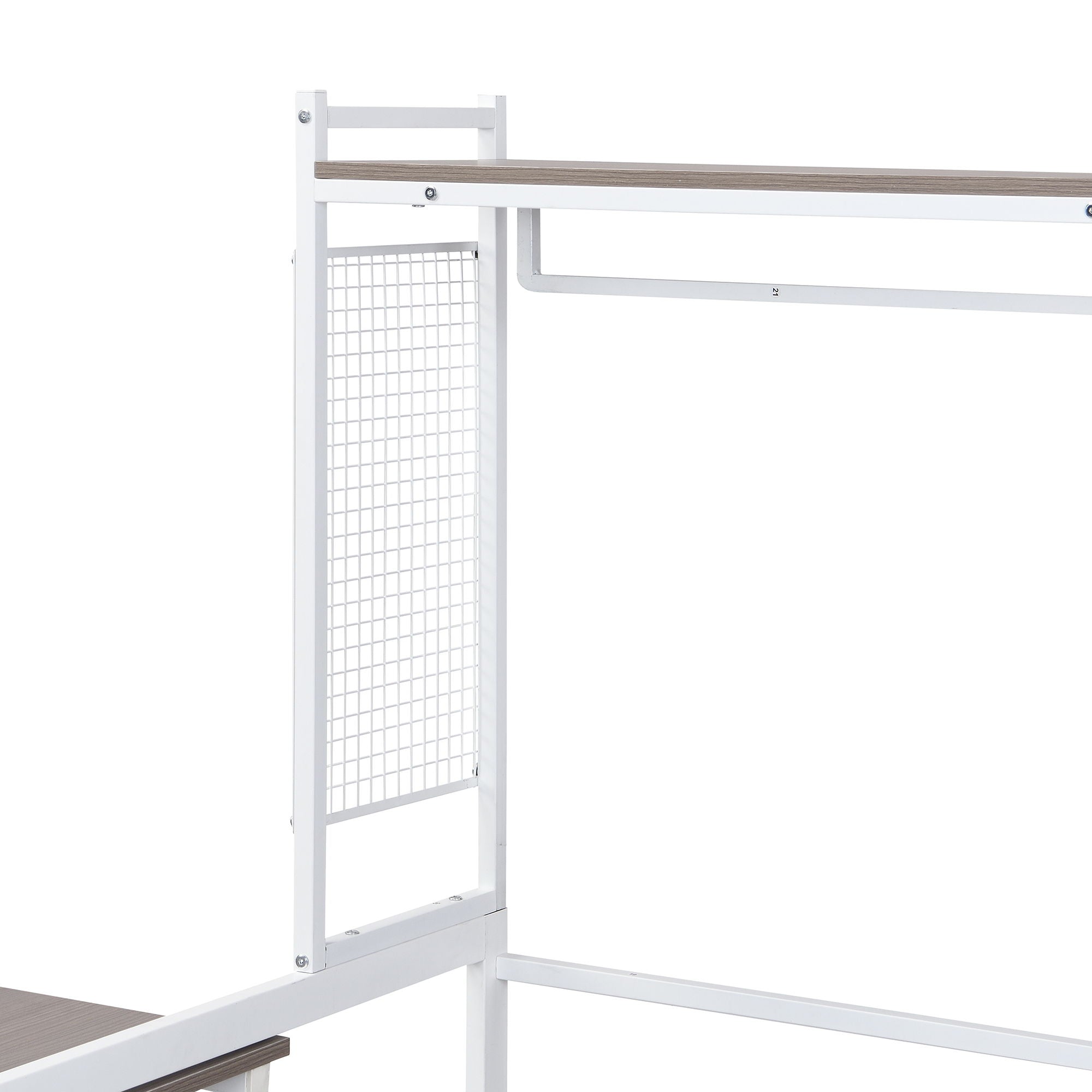 Daybed With Movable Desk, Grid, Shelves And Clothes Hanger