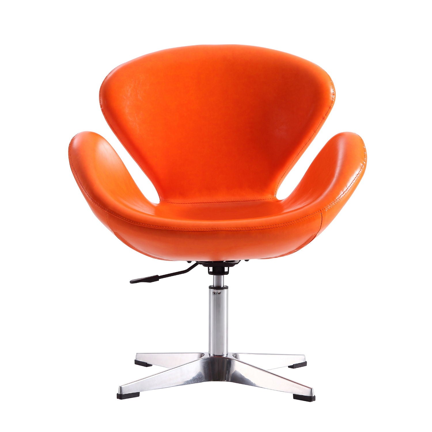 Upholstered Swivel Lounge Chair With Chrome Base And Adjustable Height - Orange