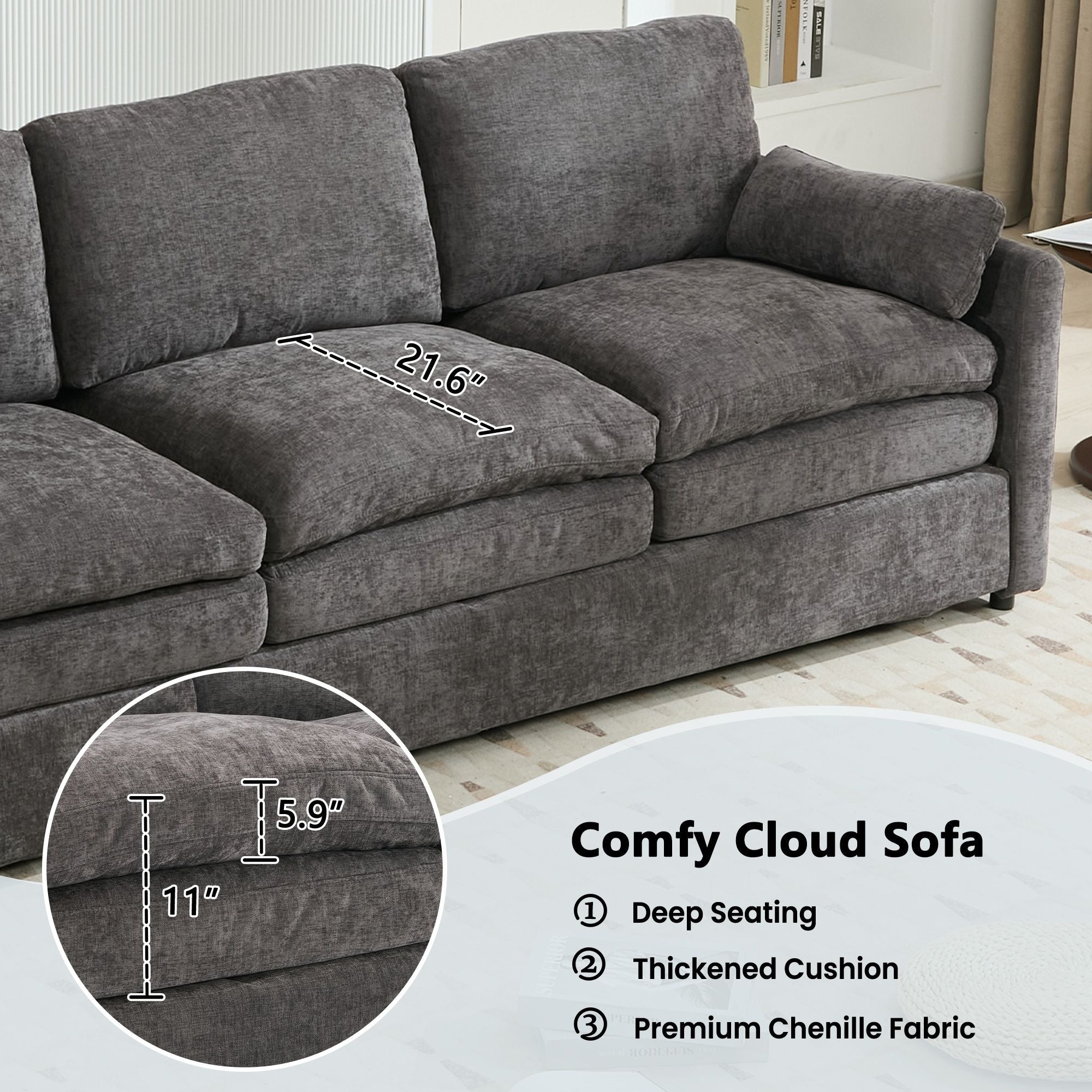 Cozy Upholstered 3 Seater Sofa With Double Cushion