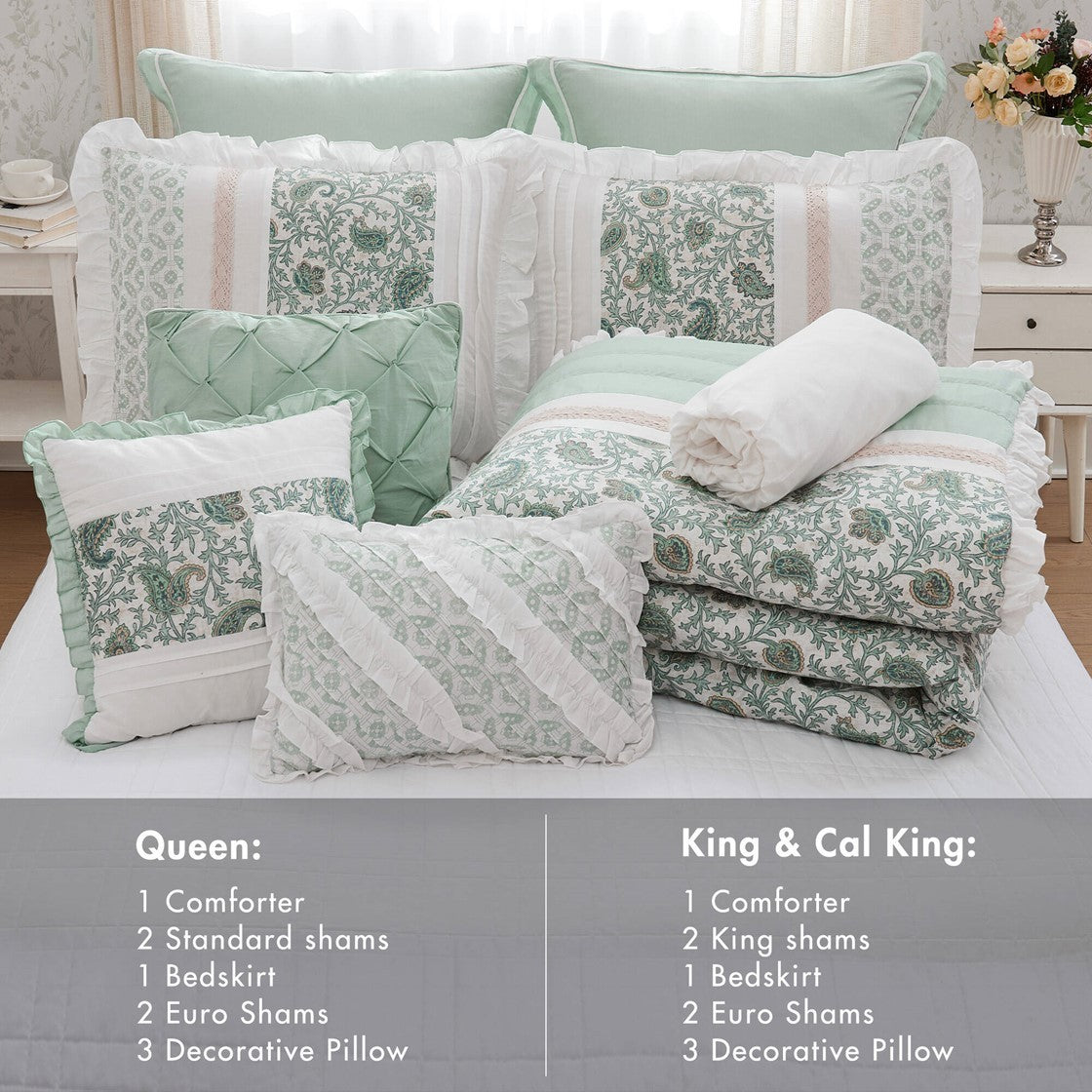 9 Piece Cotton Percale Comforter Set Aqua