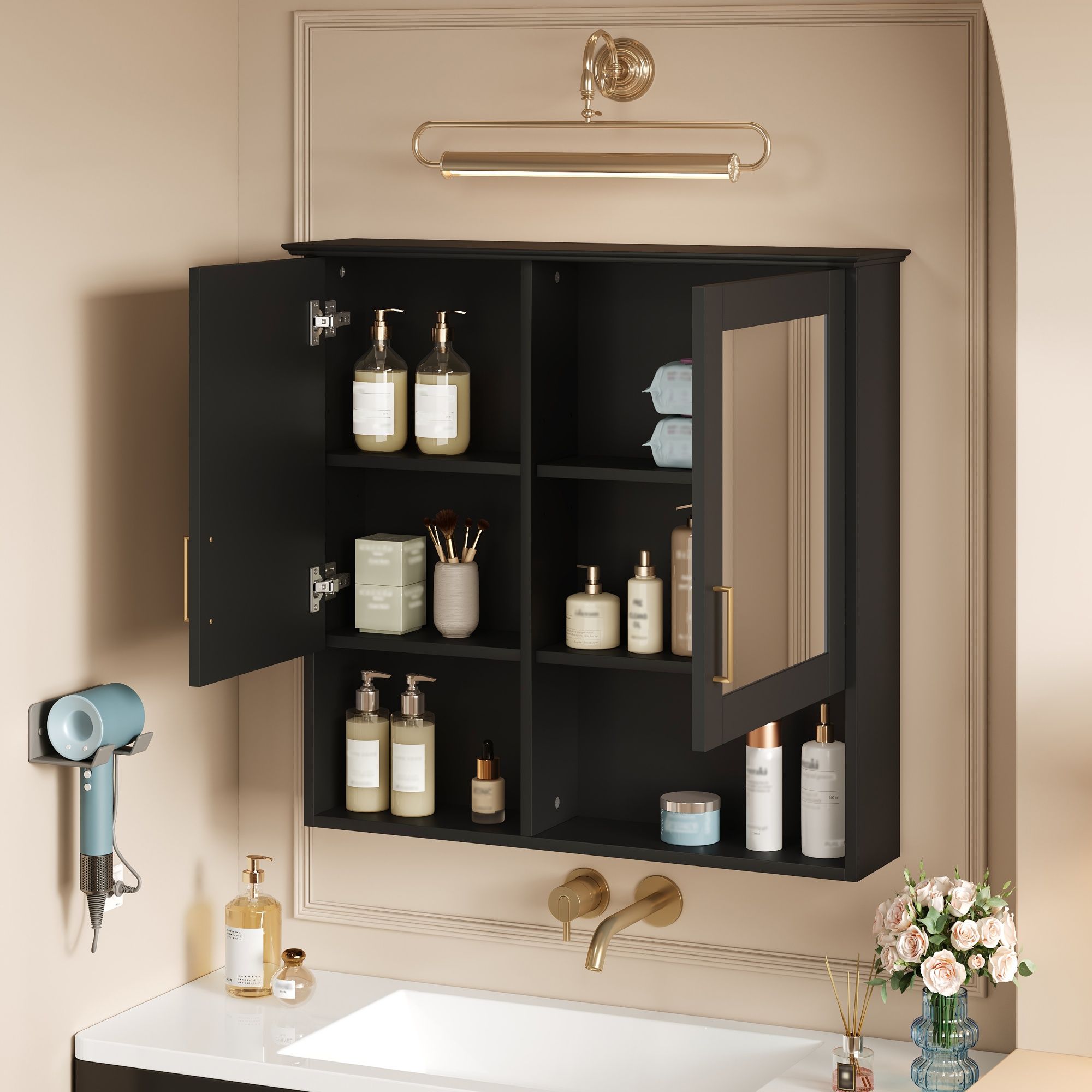 2 In 1 Wall-Mounted Mirror Cabinet With Adjustable Shelves, Soft-Close Doors, High-Definition Mirror & Storage