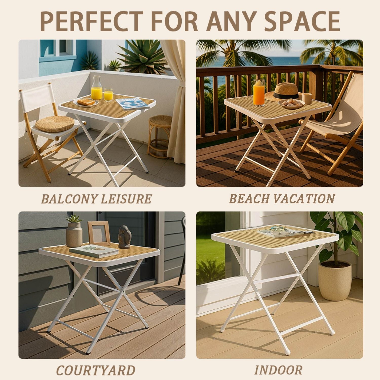 Modern Folding Square Table, Water Proof And Wear Resistant - Apricot / White