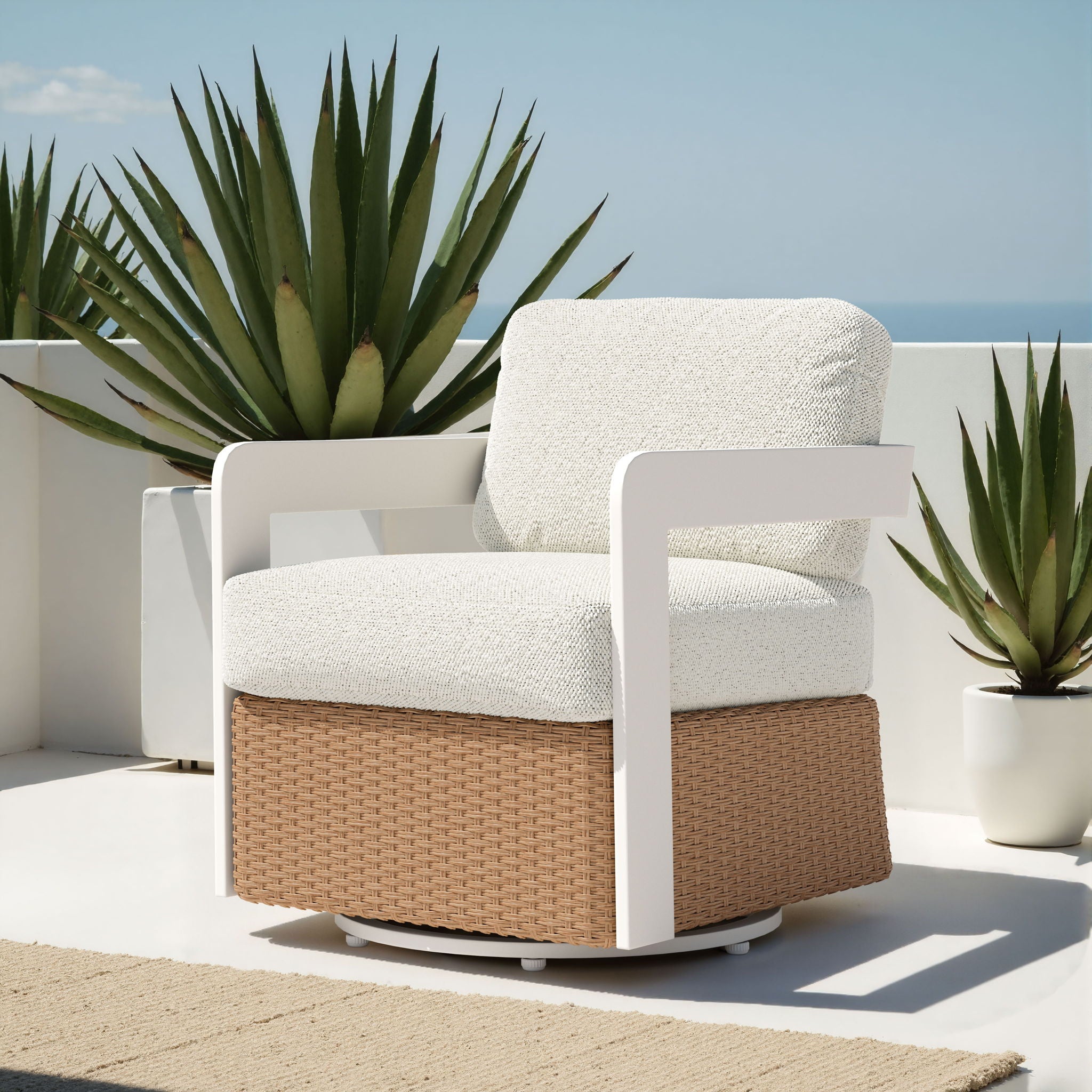Gelo - Outdoor Swivel Chair - White & Brown