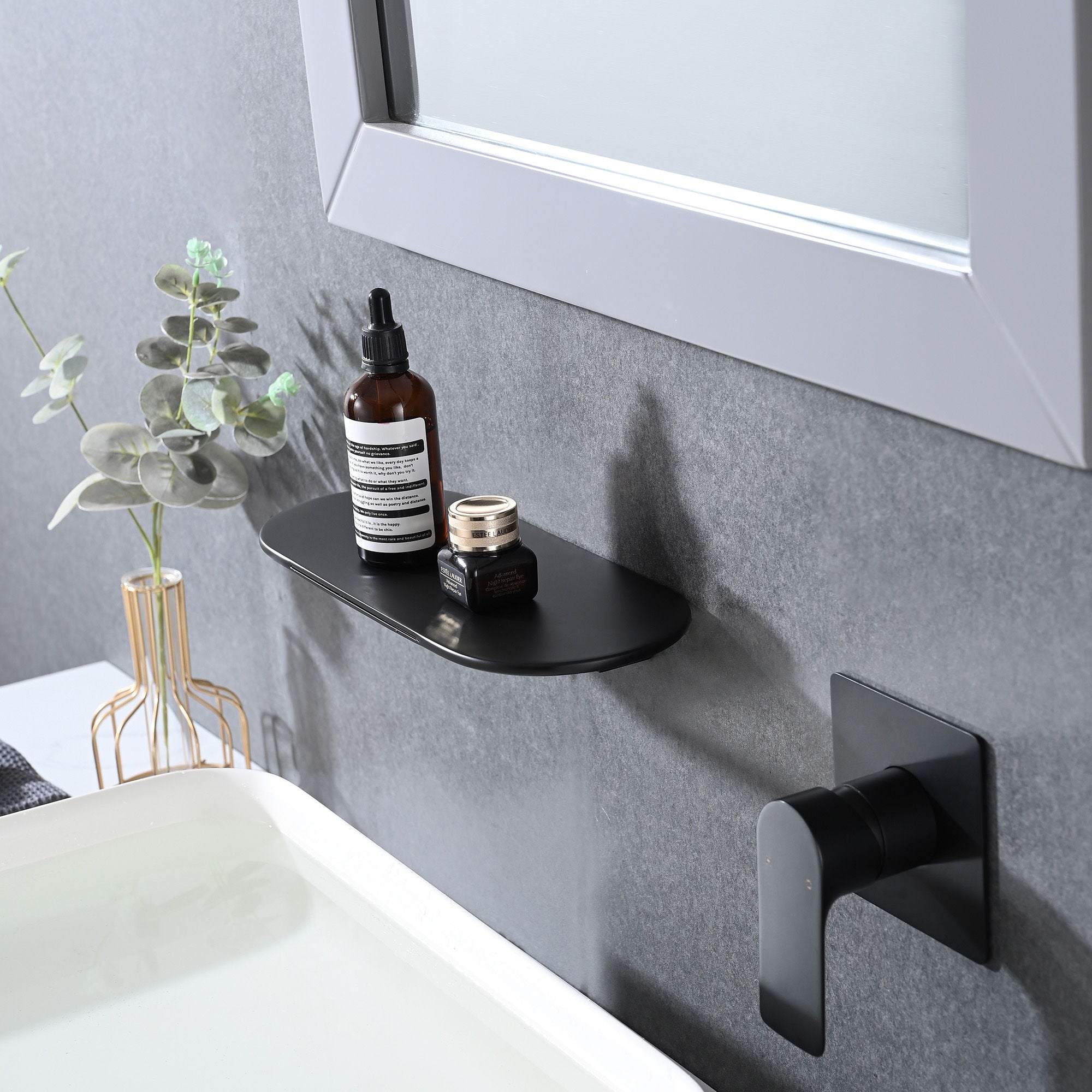 Modern Wall Mount Bathtub Faucet With Single Handle And Waterfall Spout - Matte Black