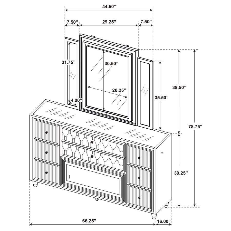Lorient - 8-Drawer LED Bedroom Flame Box Dresser