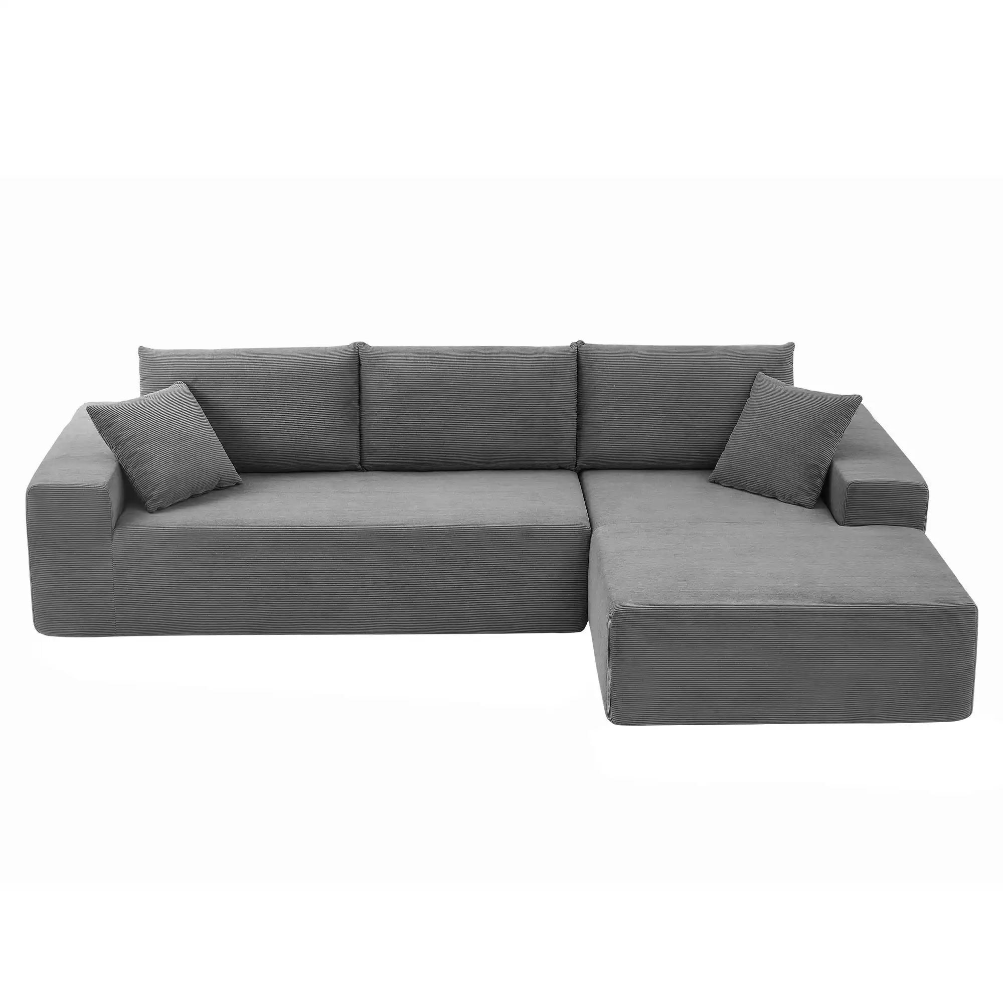 L-Shaped Corduroy Sectional Sofa, Grey