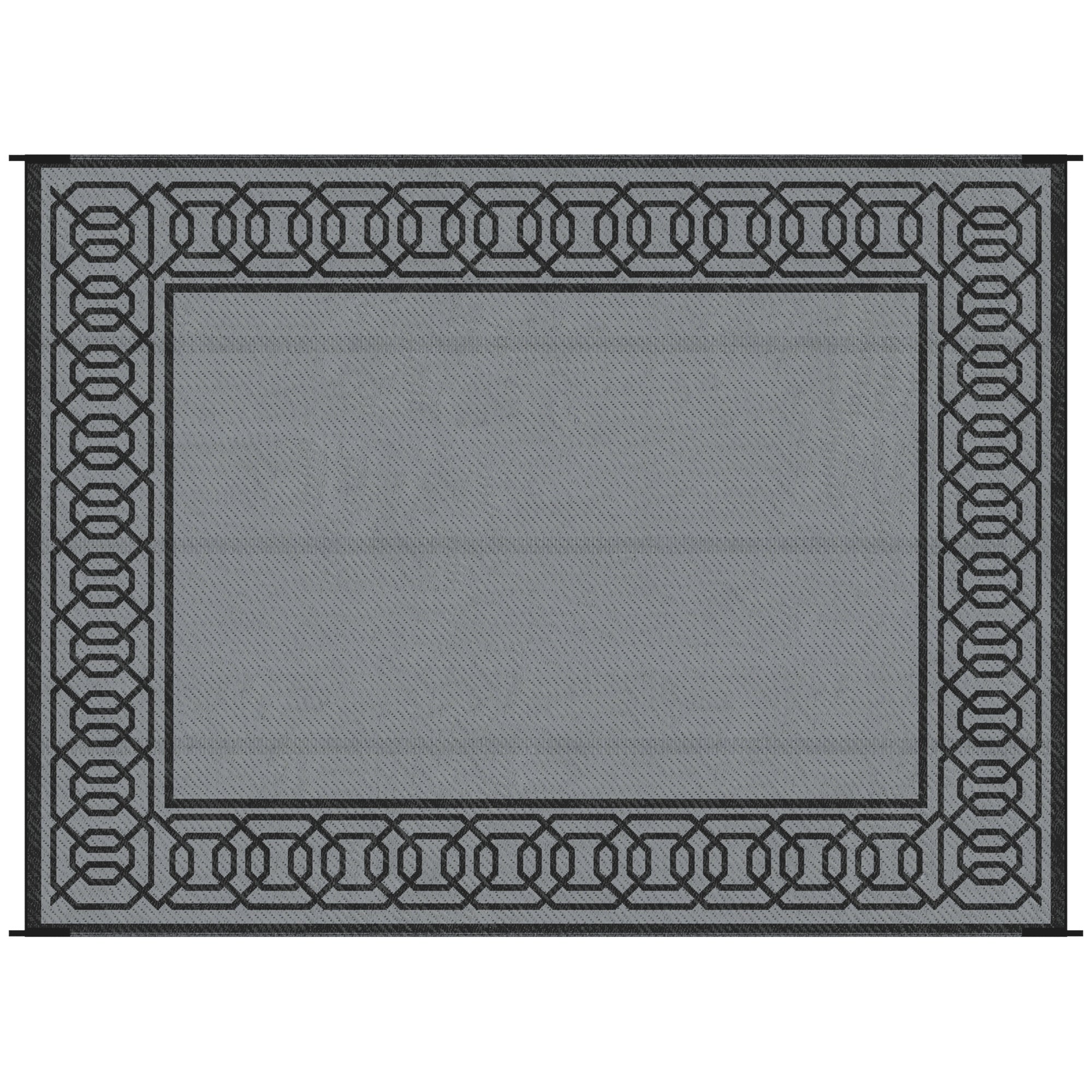 Reversible outdoor rug, 9' x 12' waterproof plastic straw floor mat, black & gray border