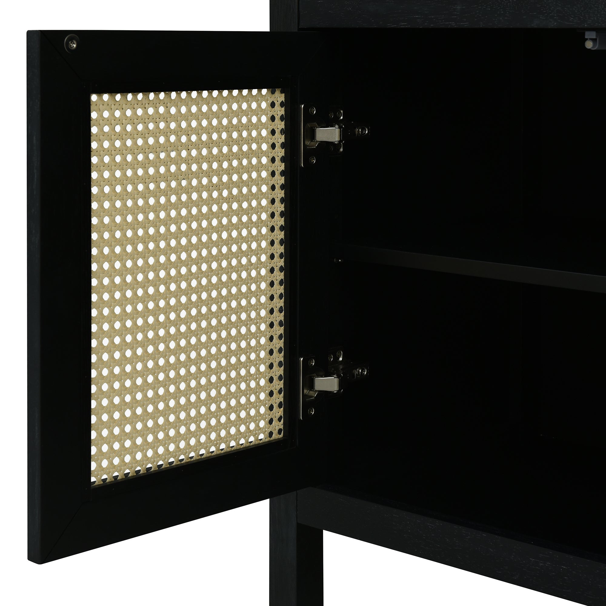 TREXM Bohemian Style Rattan Buffet Storage Cabinet with Solid Wood Frame