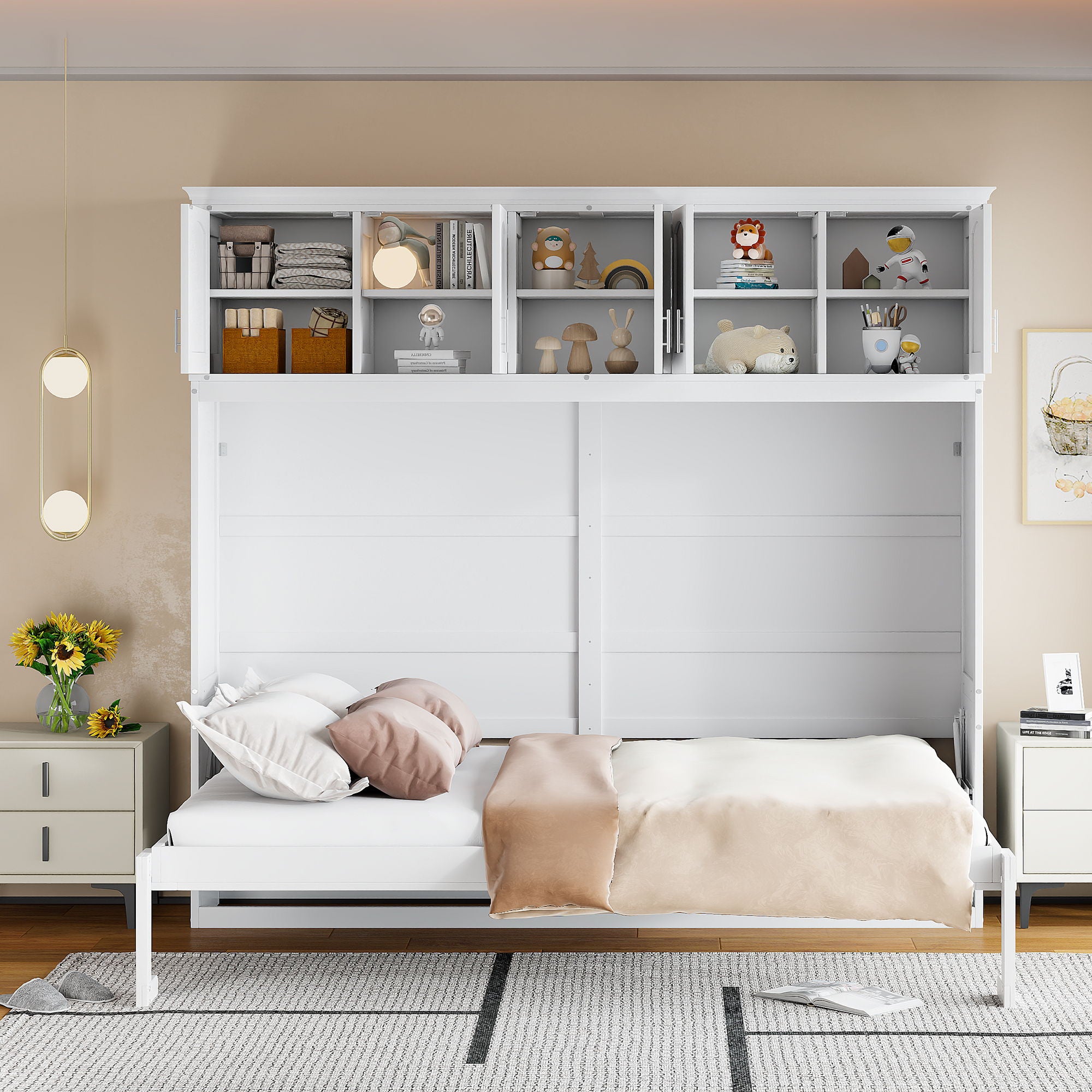 Murphy Modern Bed With Top Cabinets For Space Saving And Comfort