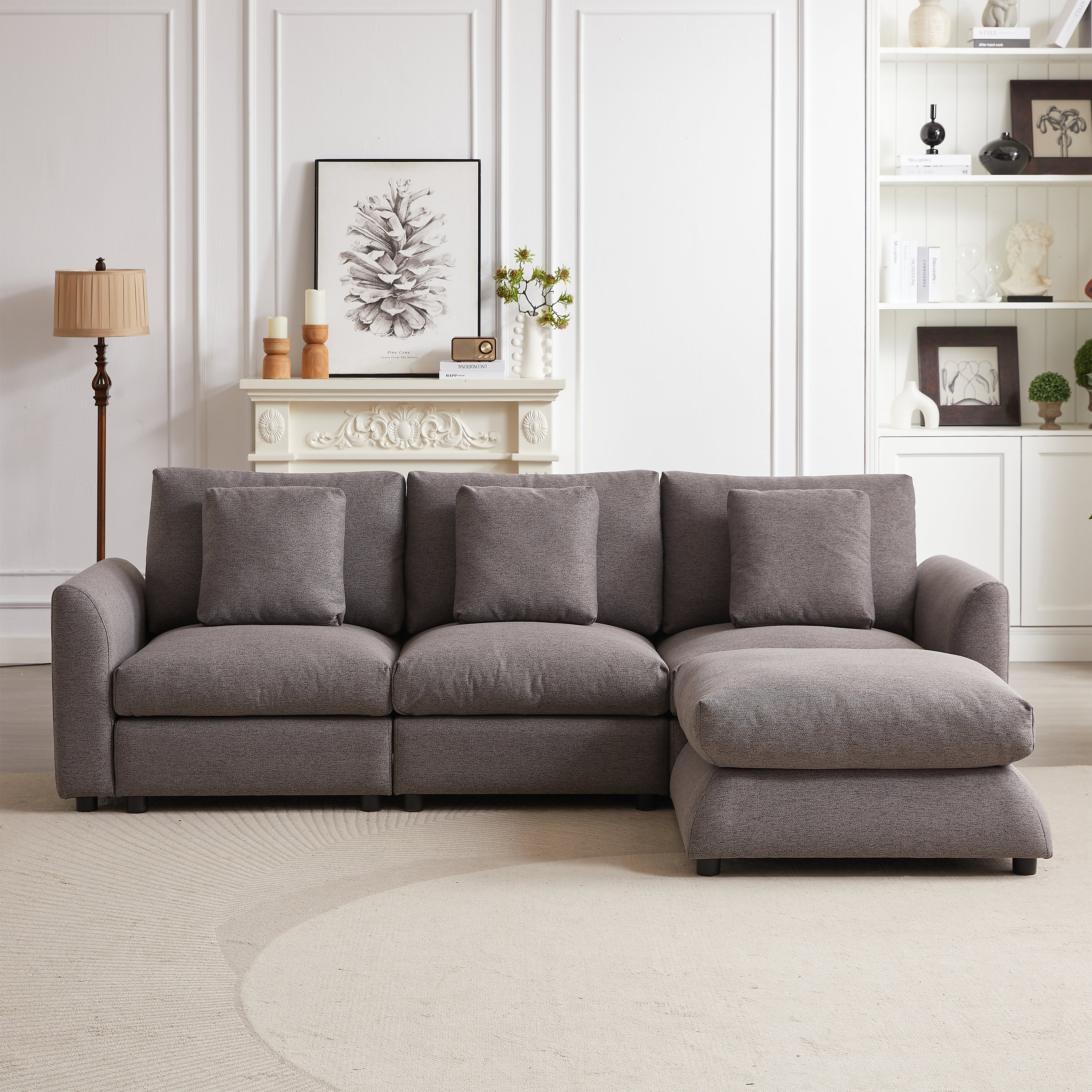 102.2 Inch Combination Modular Sofa with Ottoman Grey