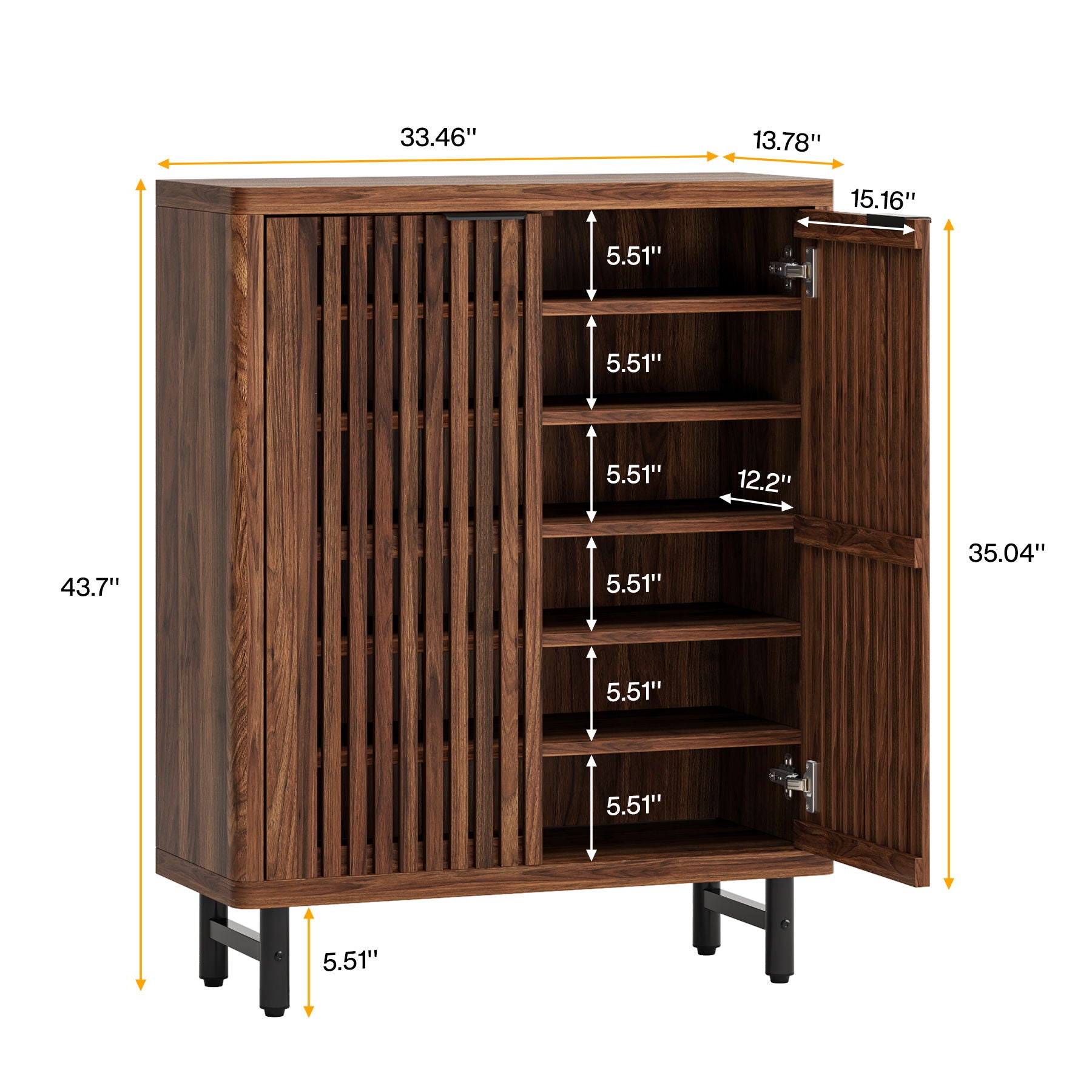 6 Tier Shoe Cabinet With Louvered Doors