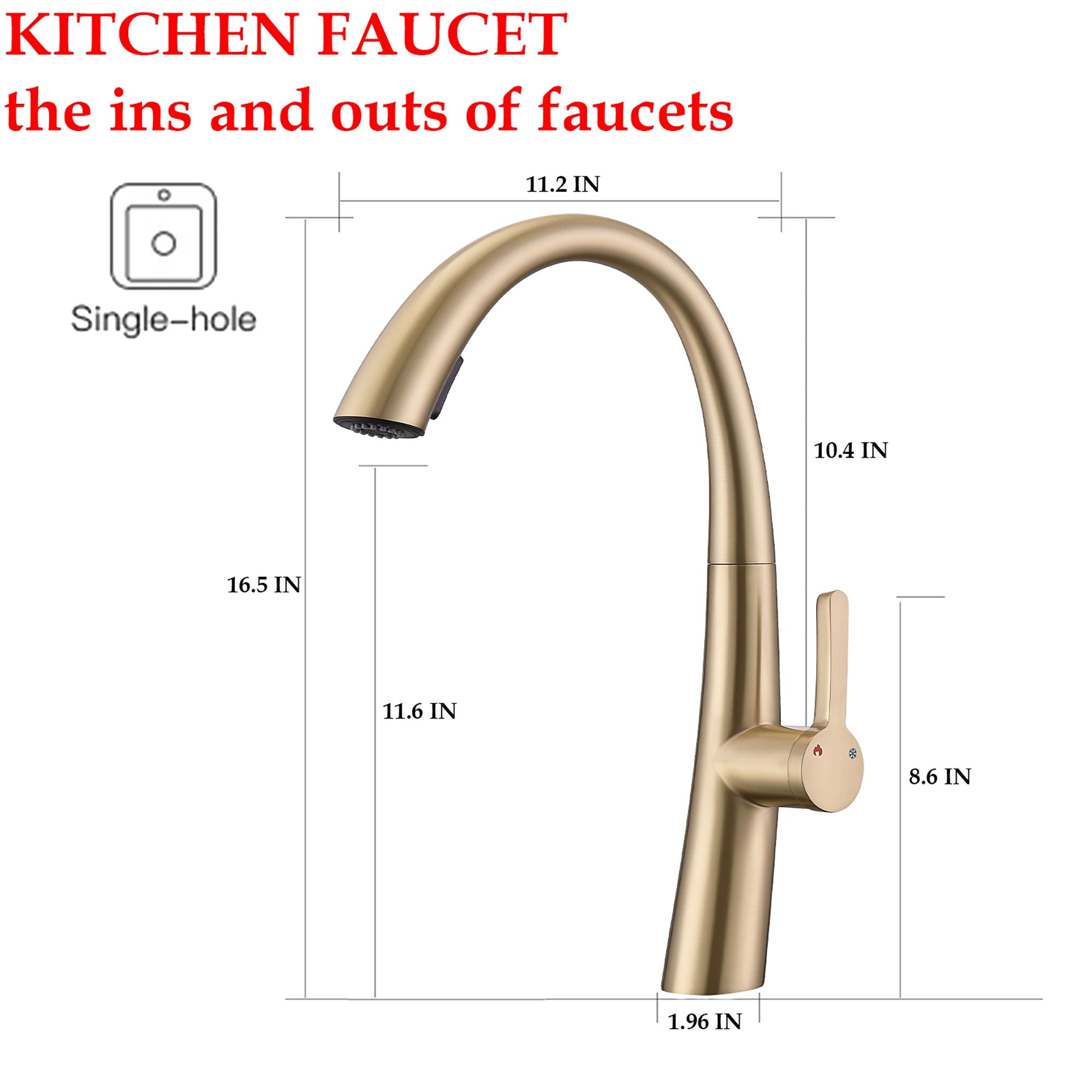 Elegant Single Handle Stainless Steel Pull Out Kitchen Faucet With High Arch Spout - Brushed Gold