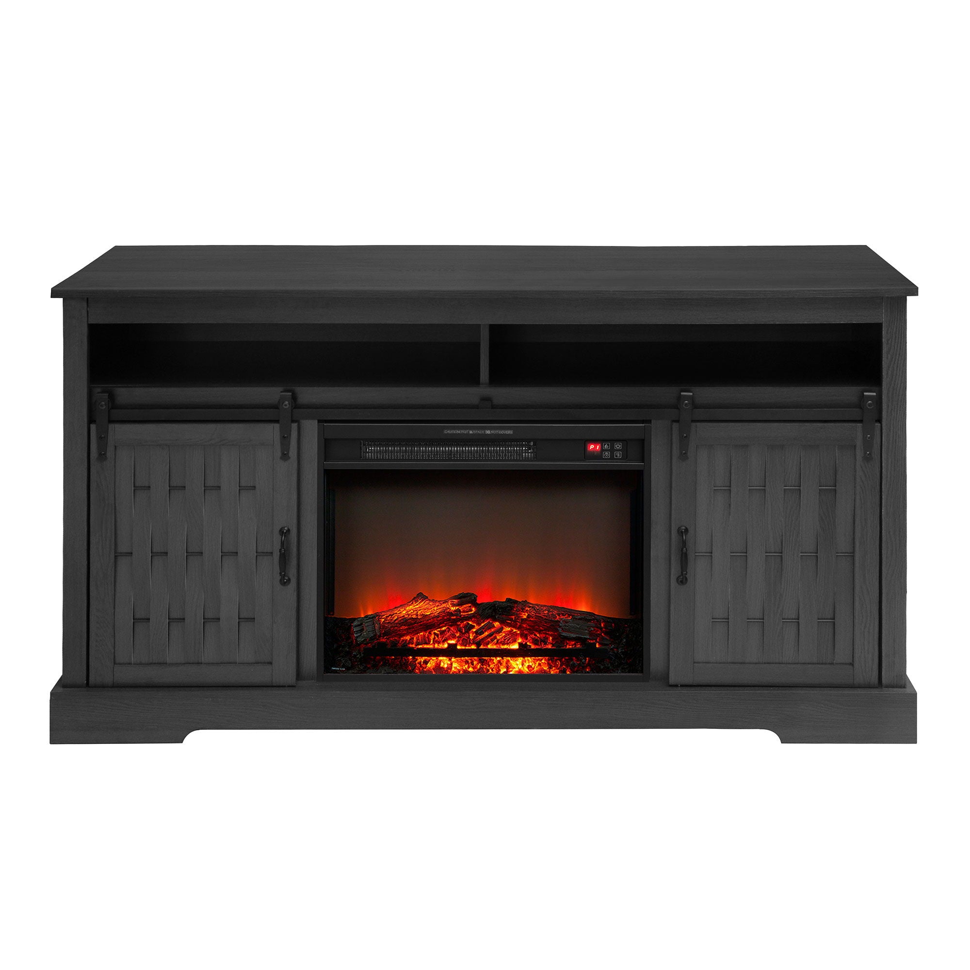 Fireplace TV Stand For Tvs Up To 65", Entertainment Center With 23" Electric Fireplace, Farmhouse TV Stand Industrial Media Console With Sliding Barn Door For Living Room - Dark Gray
