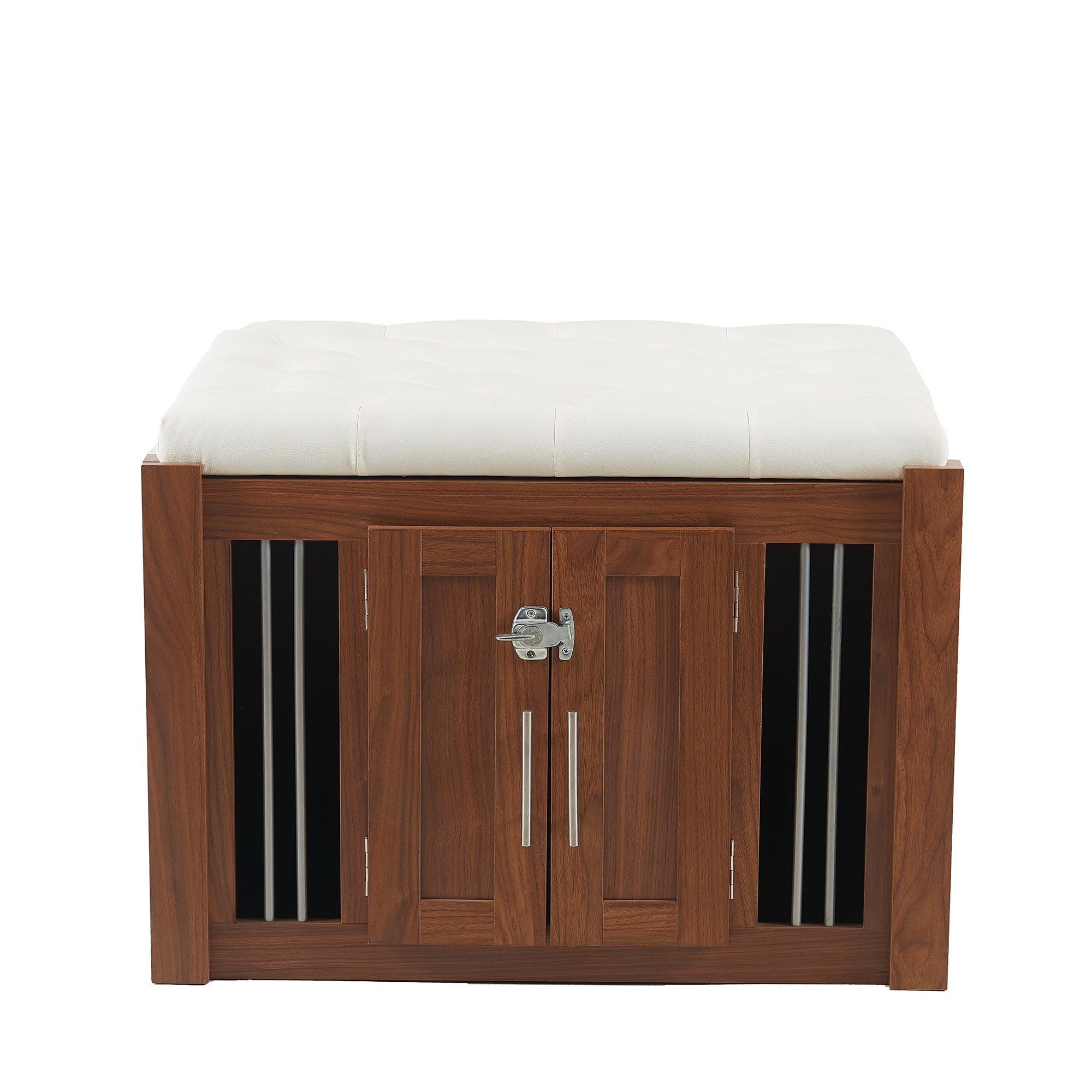 2 in 1 Walnut Dog Crate Nightstand with Storage