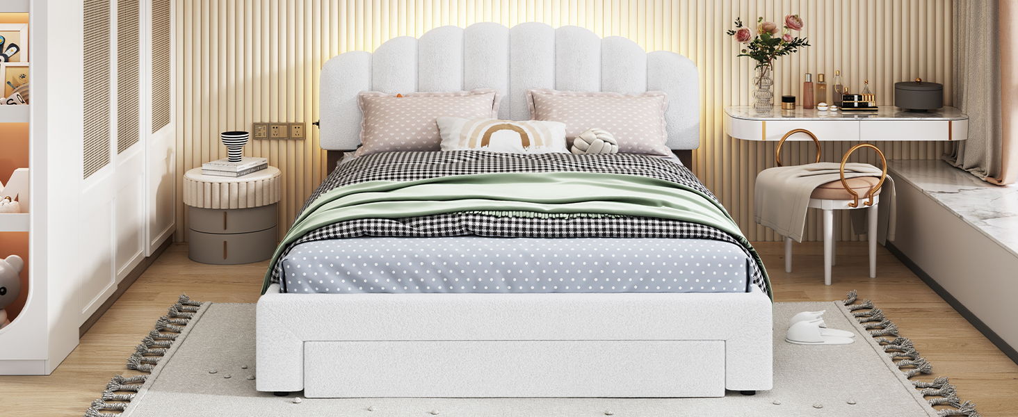Upholstered Platform Bed With Drawer