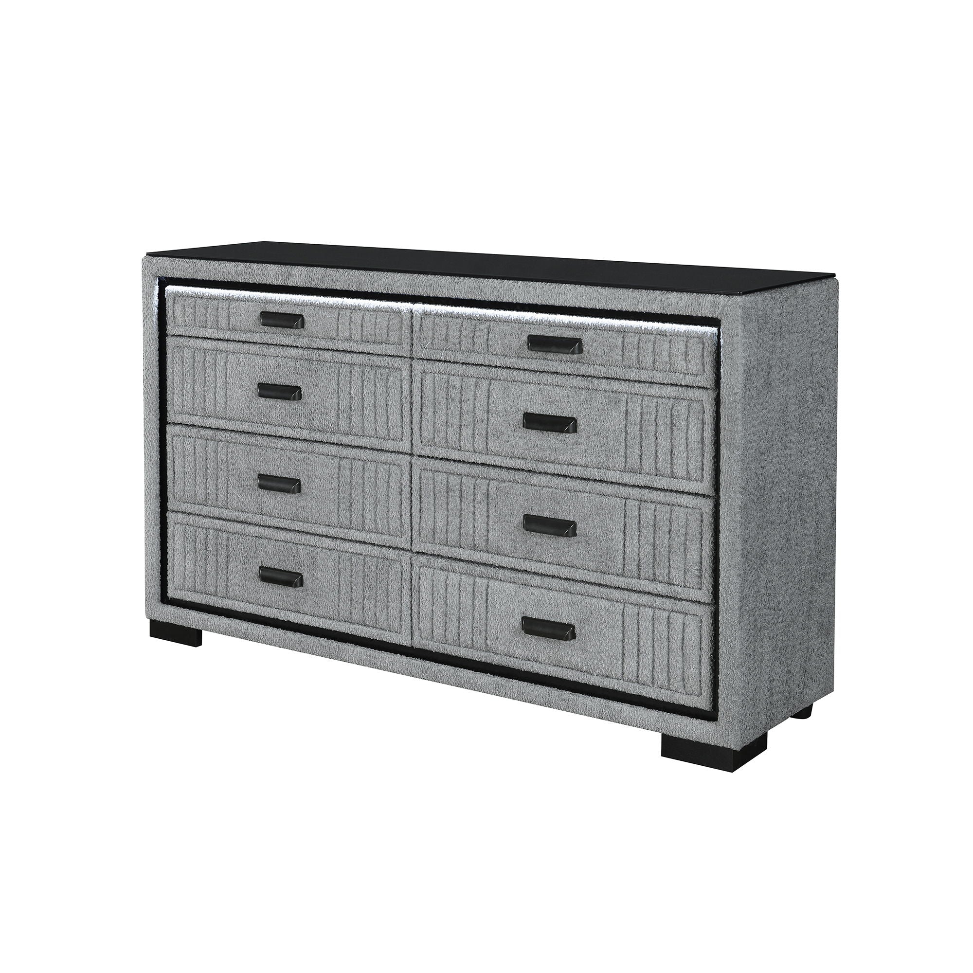 Isaiah - Upholstered Dresser With LED Lighting - Gray