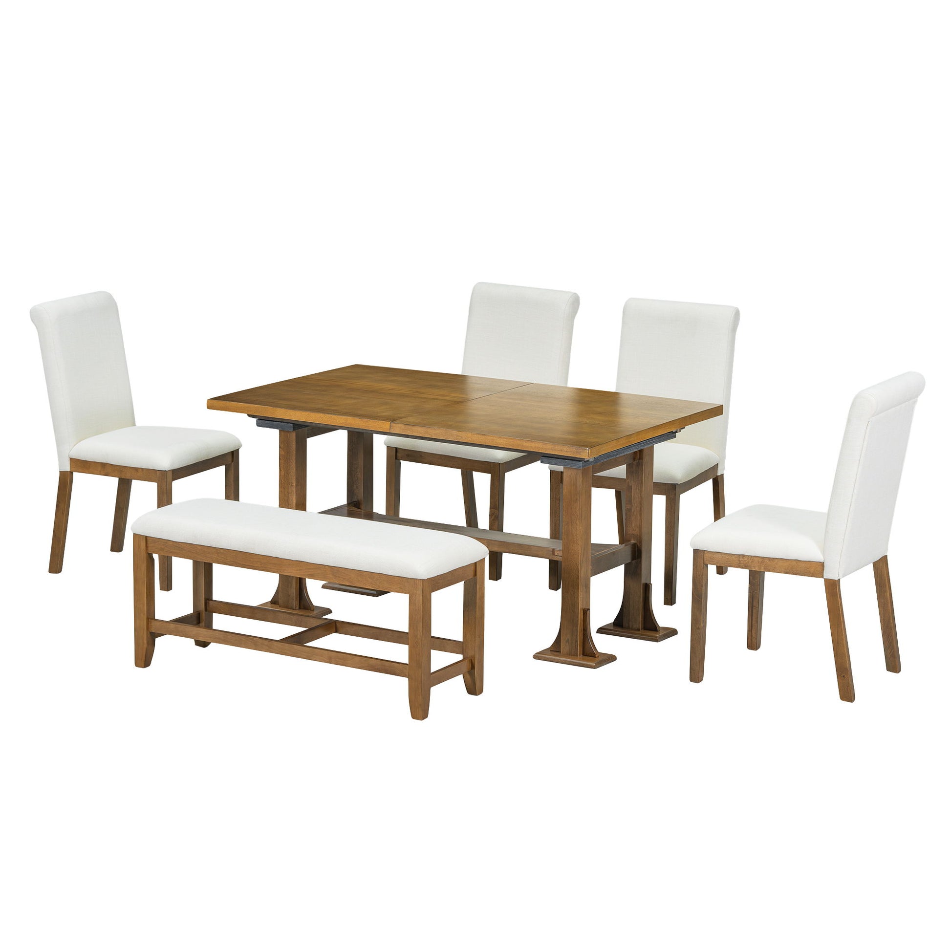 Topmax - 6 Piece Farmhouse Extendable Dining Table Set Trestle Kitchen Table Set With Removable Leaf And Upholstered Dining Chair And Bench For Dining Room - Best Buy Furniture